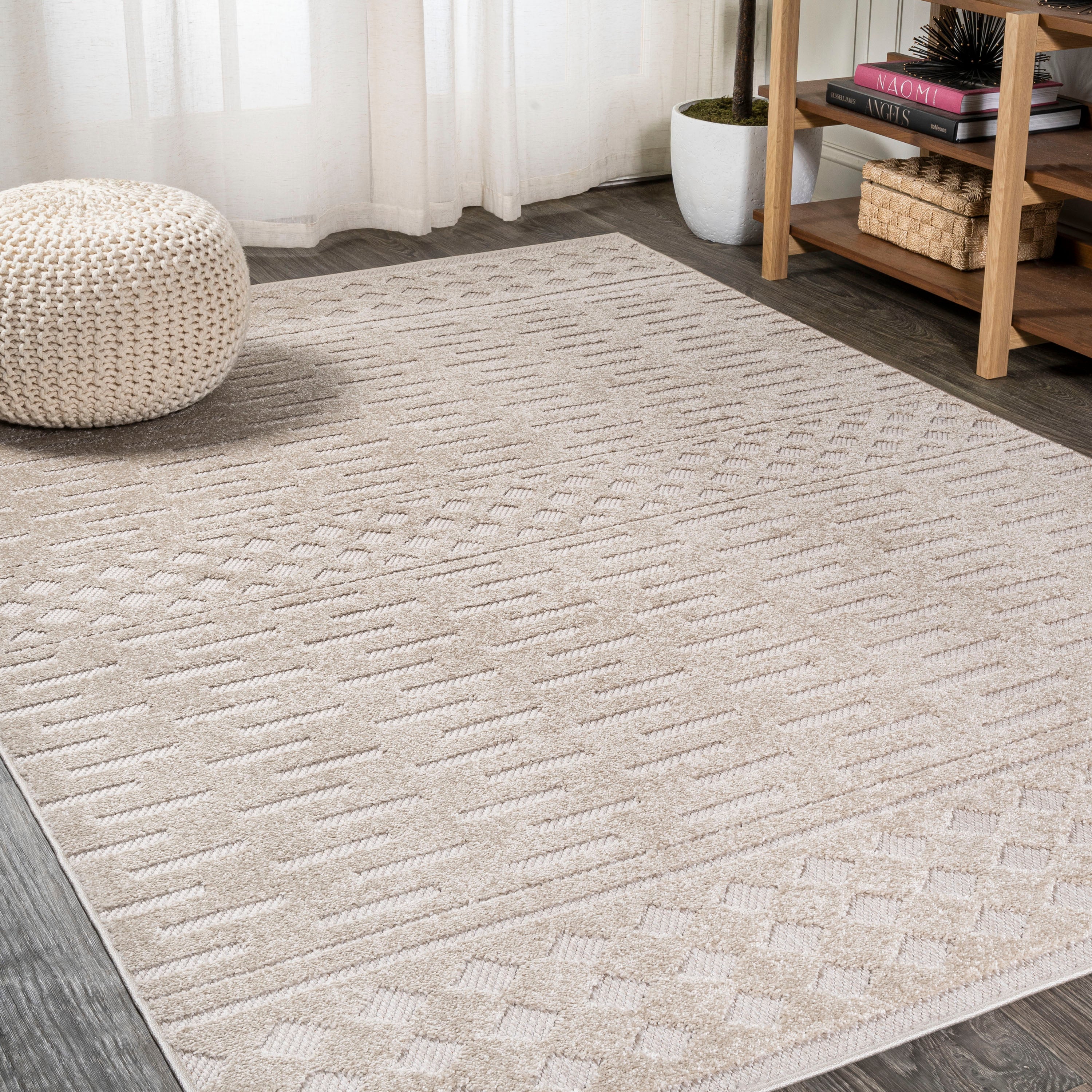 Xlendi High-Low Pile Moroccan Geometric Indoor/Outdoor Area Rug