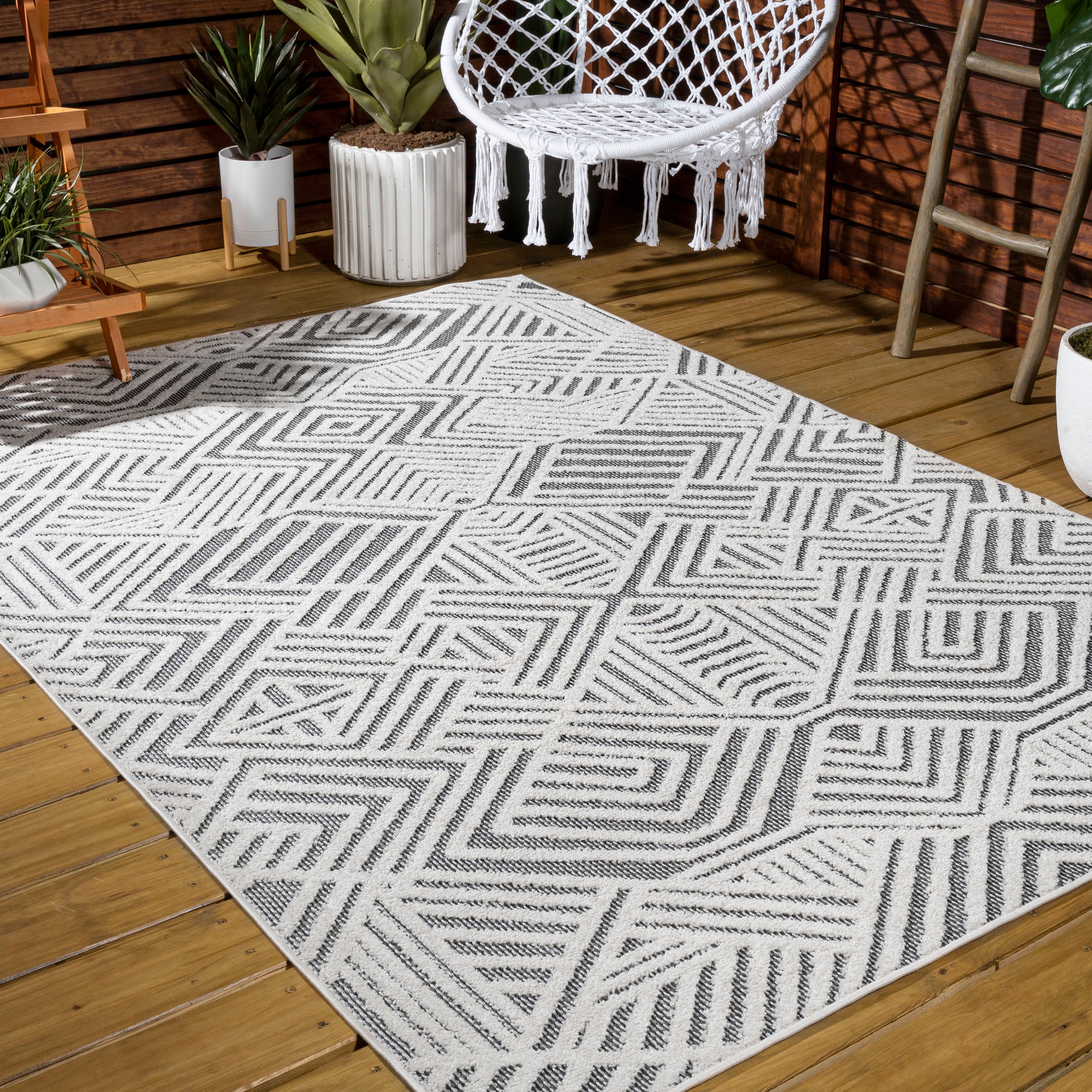 Jordan High-Low Pile Art Deco Geometric  Indoor/Outdoor Area Rug