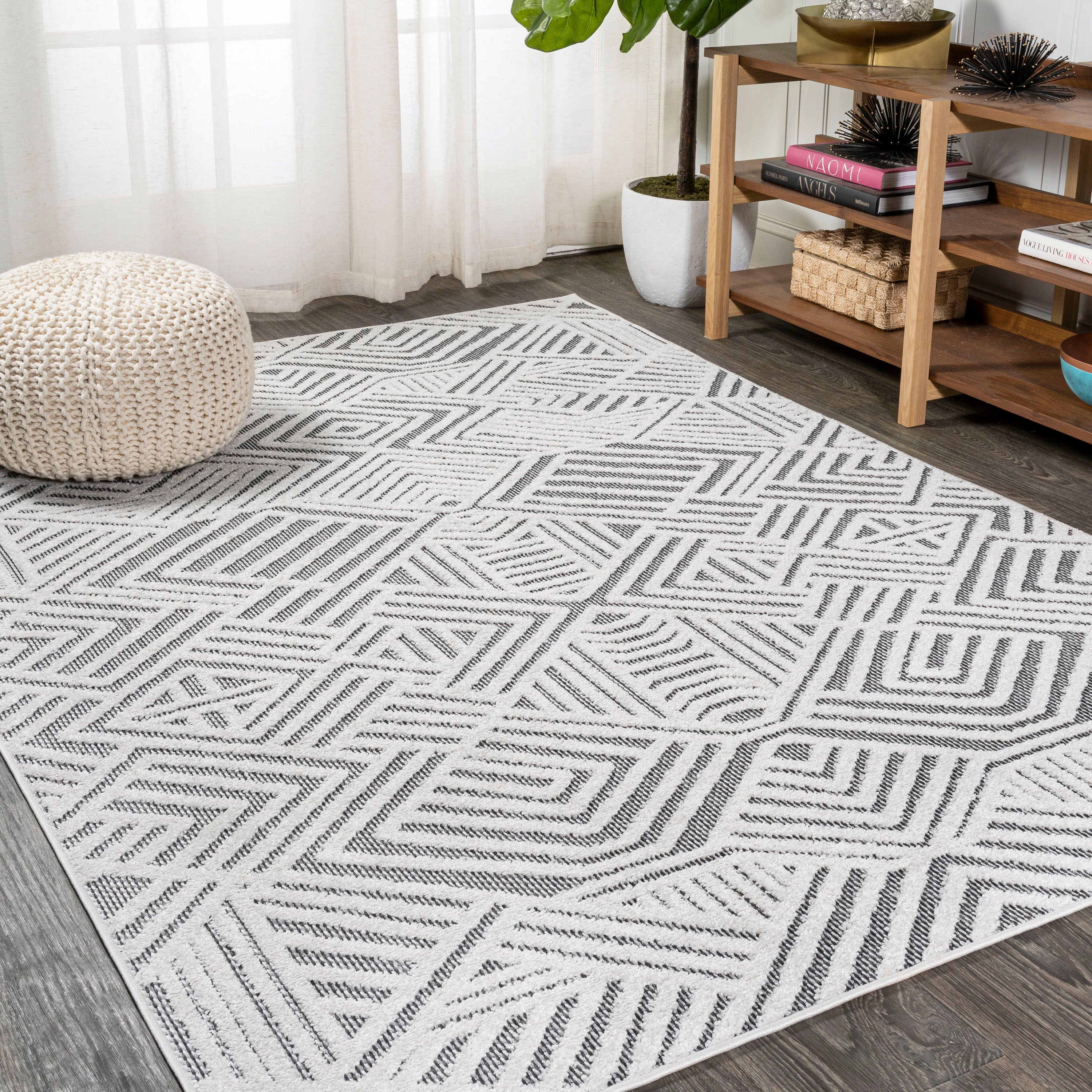 Jordan High-Low Pile Art Deco Geometric  Indoor/Outdoor Area Rug