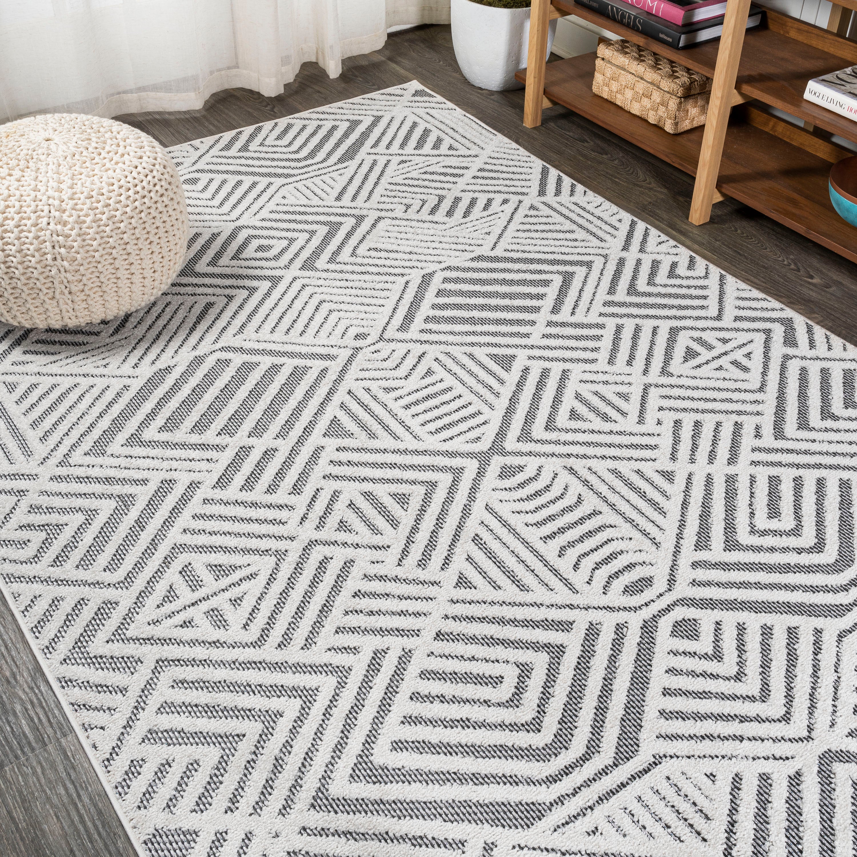 Jordan High-Low Pile Art Deco Geometric  Indoor/Outdoor Area Rug