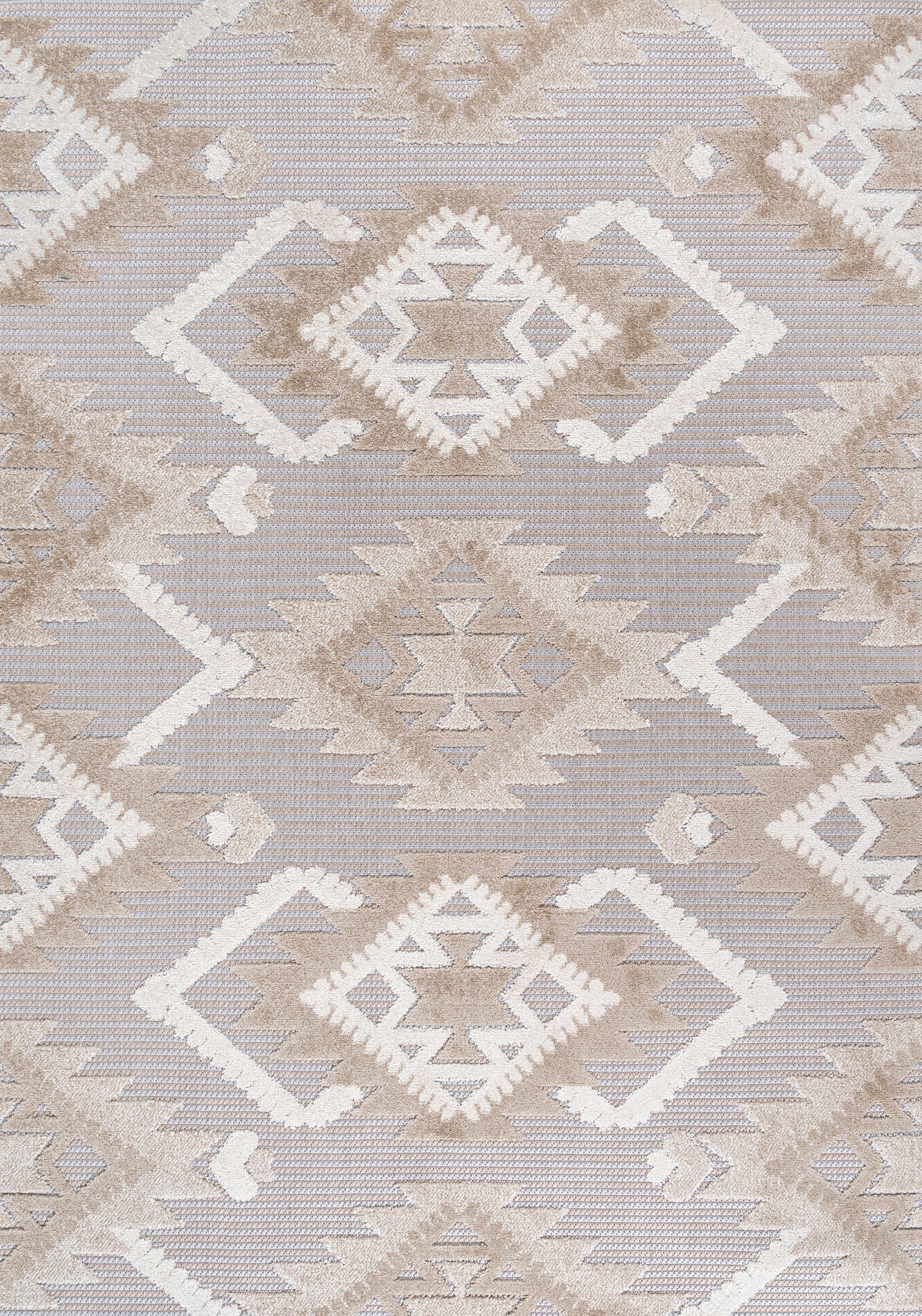 Sumak High-Low Pile Neutral Diamond Kilim Indoor/Outdoor Area Rug