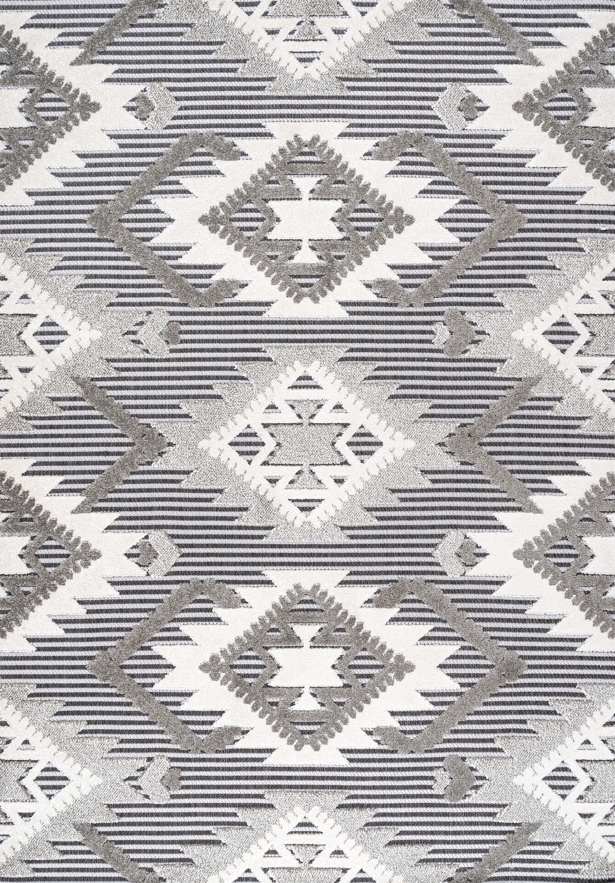 Sumak High-Low Pile Neutral Diamond Kilim Indoor/Outdoor Area Rug