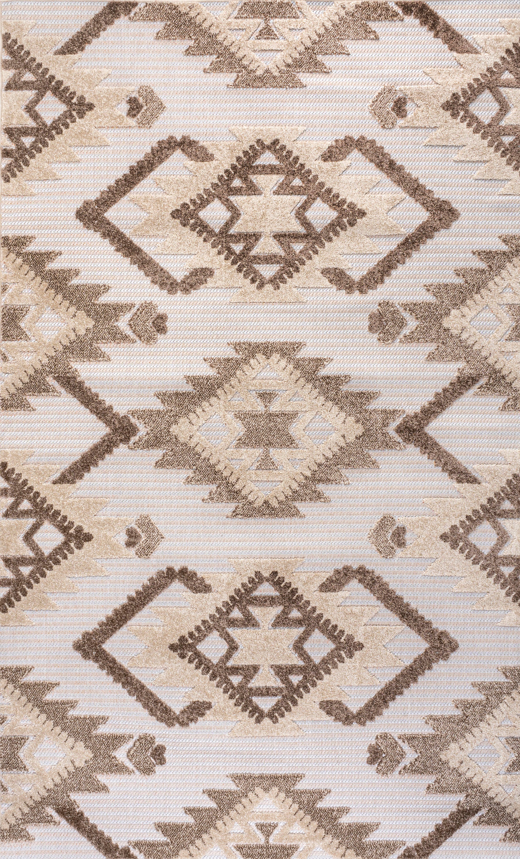 Sumak High-Low Pile Neutral Diamond Kilim Indoor/Outdoor Area Rug