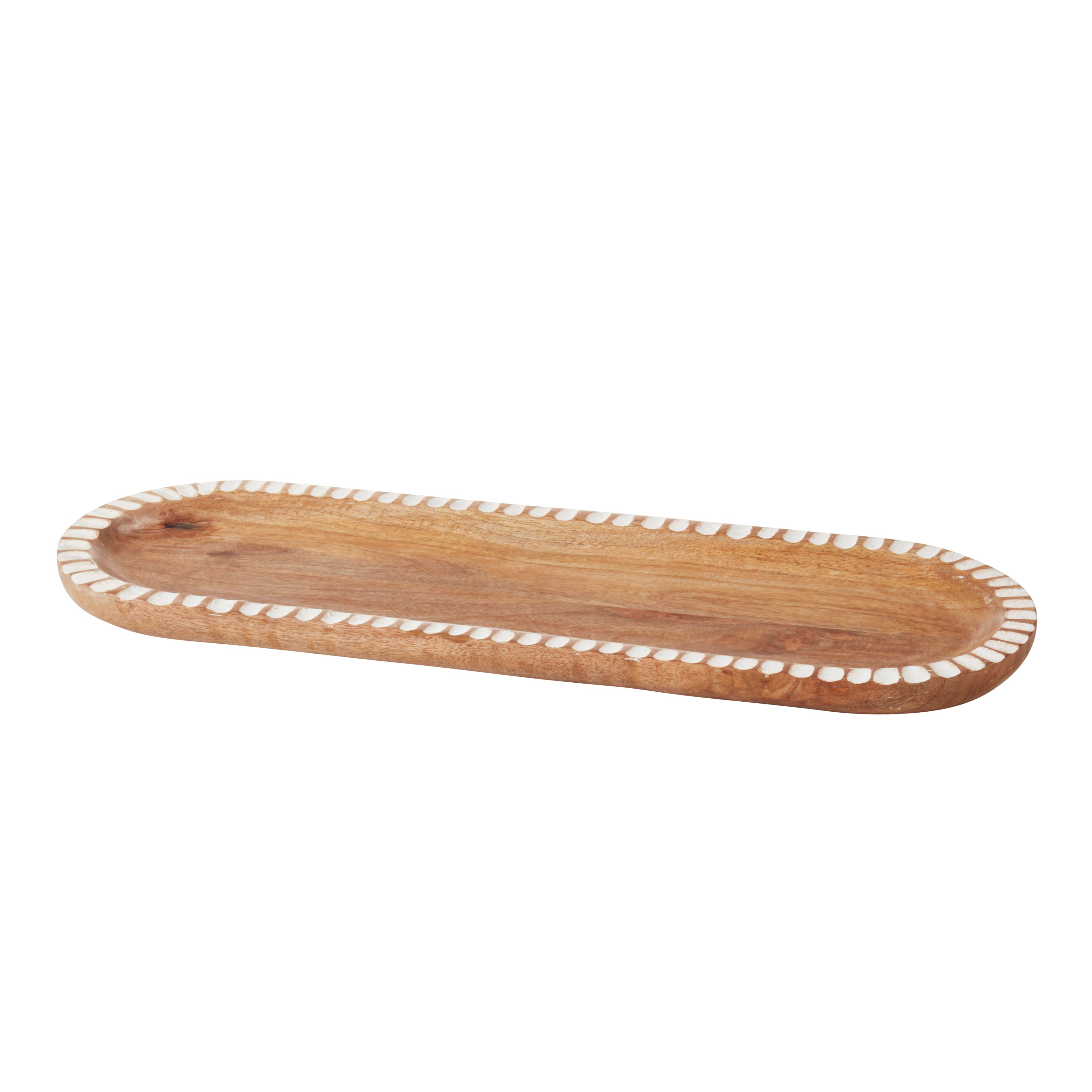Handcrafted Wooden Tray with Ribbed Texture