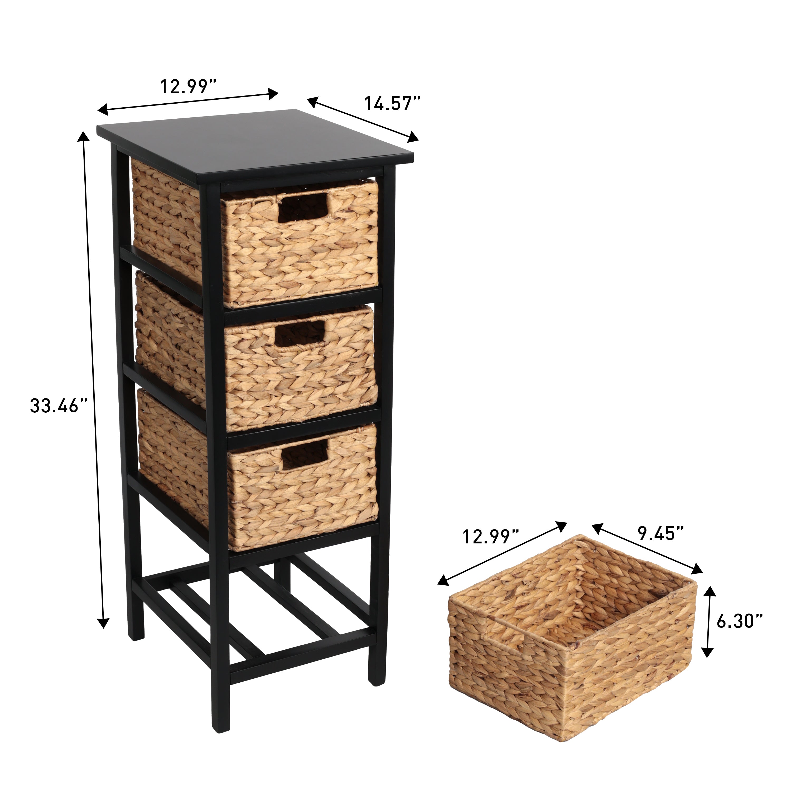 Cohen Coastal Bohemian Handcrafted Acacia Wood 4-Tier Storage Cabinet with 4 Water Hyacinth Woven Baskets