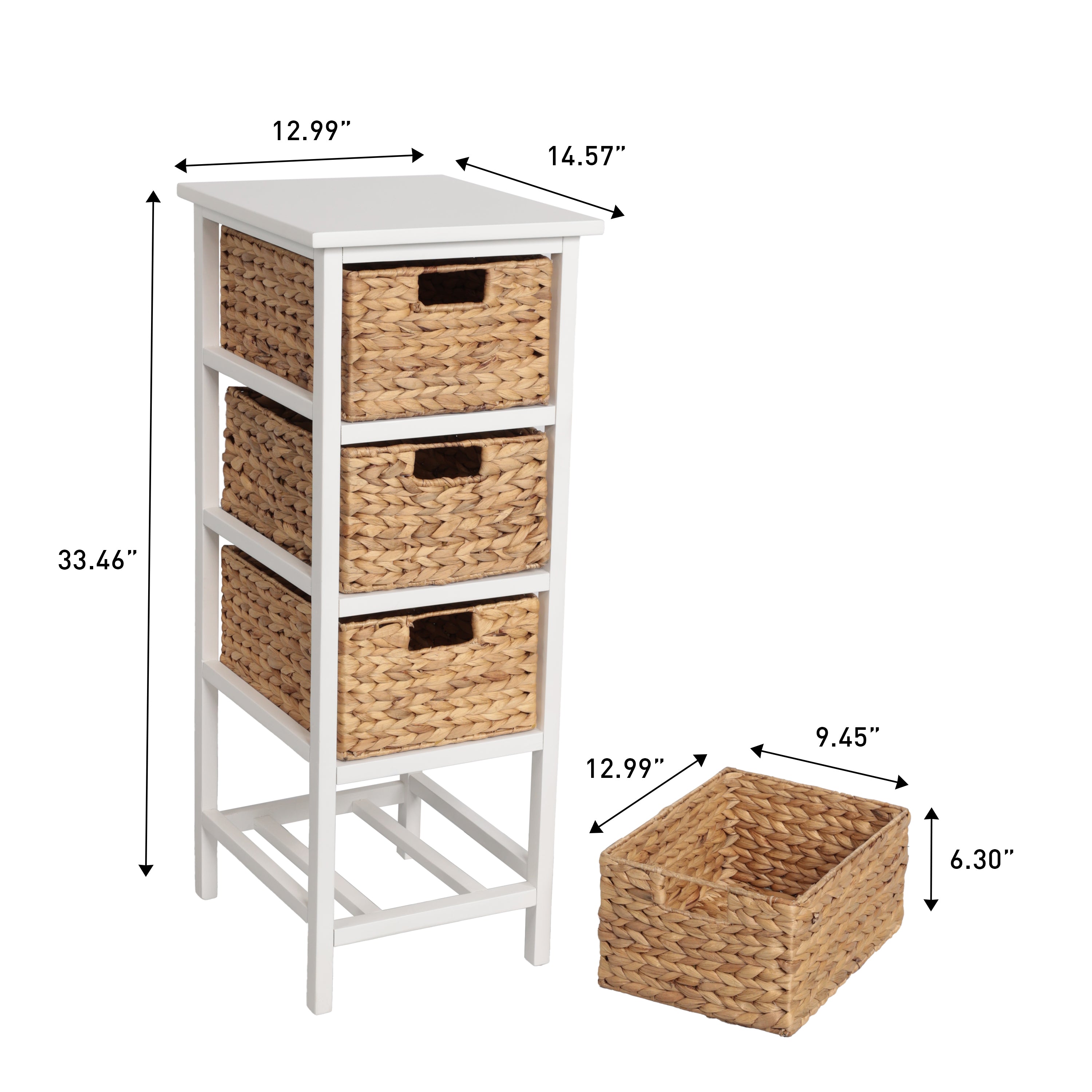 Cohen Coastal Bohemian Handcrafted Acacia Wood 4-Tier Storage Cabinet with 4 Water Hyacinth Woven Baskets