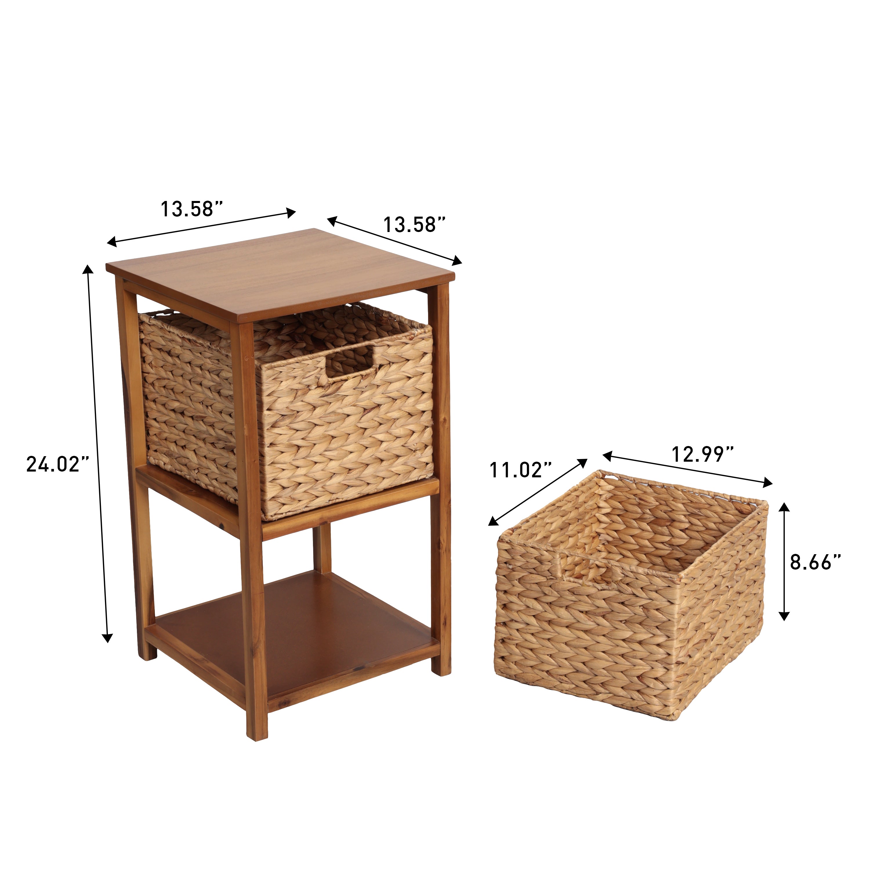 Cohen Coastal Bohemian Handcrafted Acacia Wood 2-Tier Storage Cabinet with 2 Water Hyacinth Woven Baskets