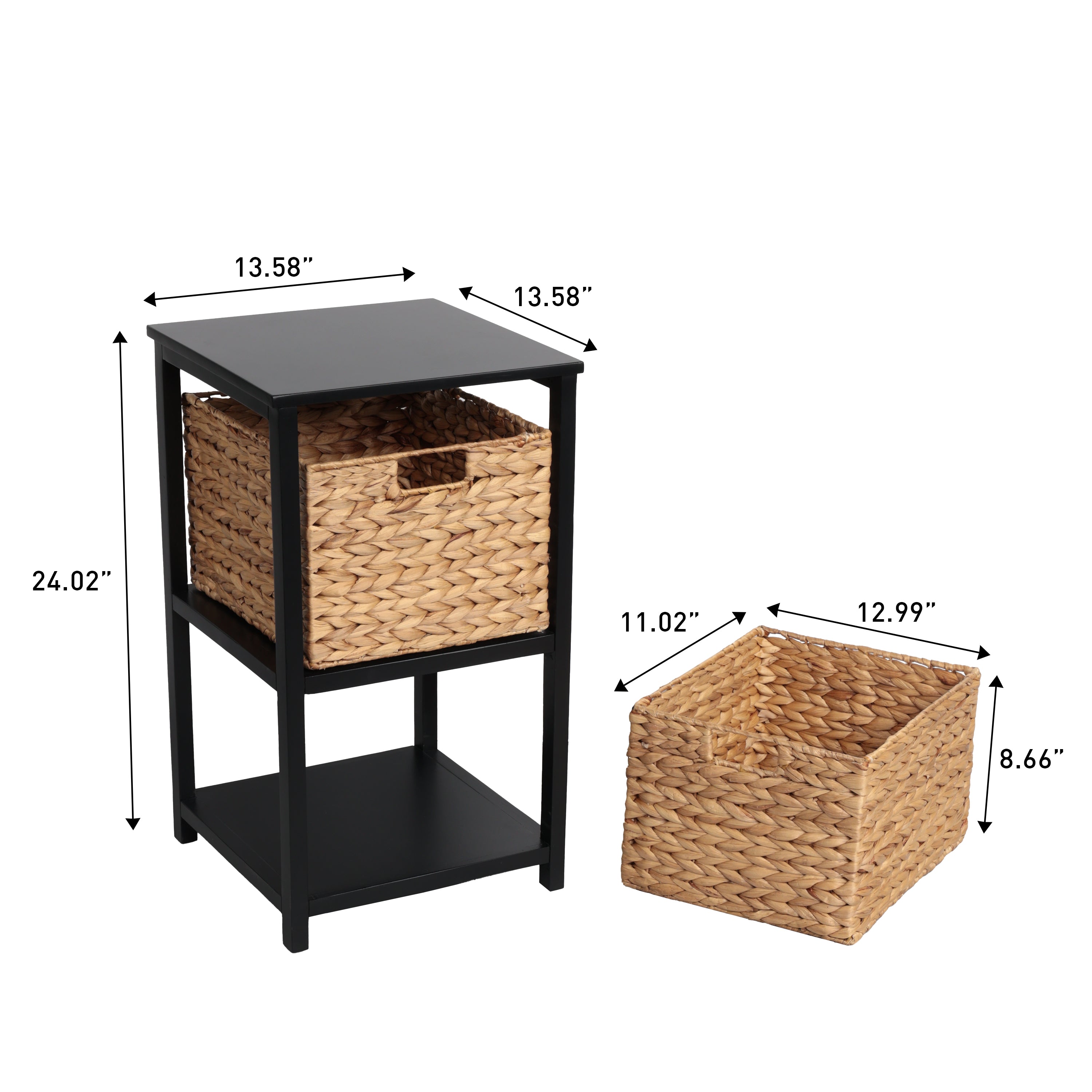 Cohen Coastal Bohemian Handcrafted Acacia Wood 2-Tier Storage Cabinet with 2 Water Hyacinth Woven Baskets