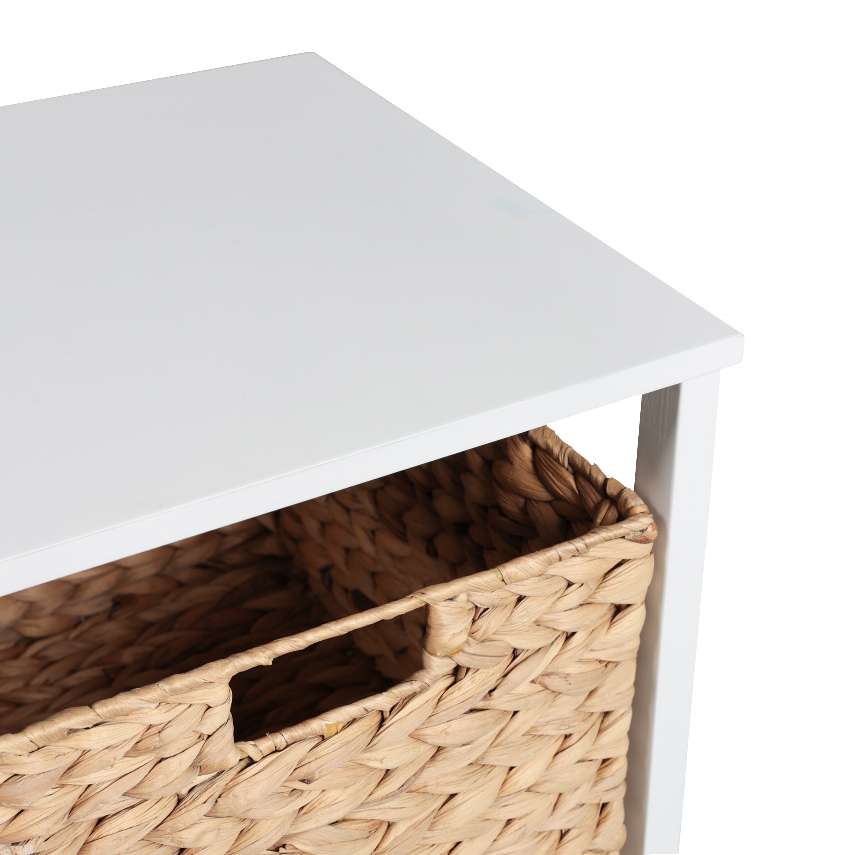 Cohen Coastal Bohemian Handcrafted Acacia Wood 2-Tier Storage Cabinet with 2 Water Hyacinth Woven Baskets
