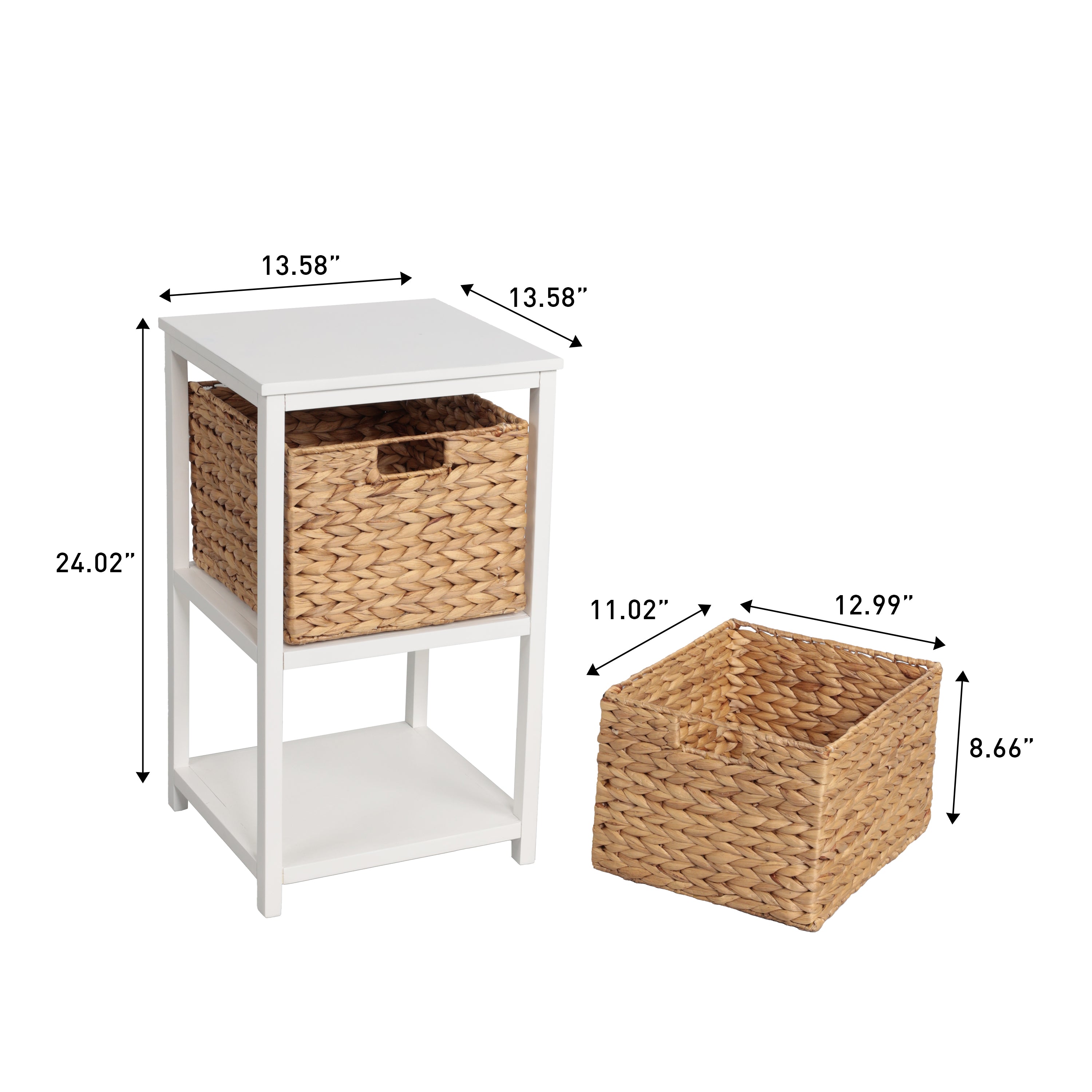 Cohen Coastal Bohemian Handcrafted Acacia Wood 2-Tier Storage Cabinet with 2 Water Hyacinth Woven Baskets