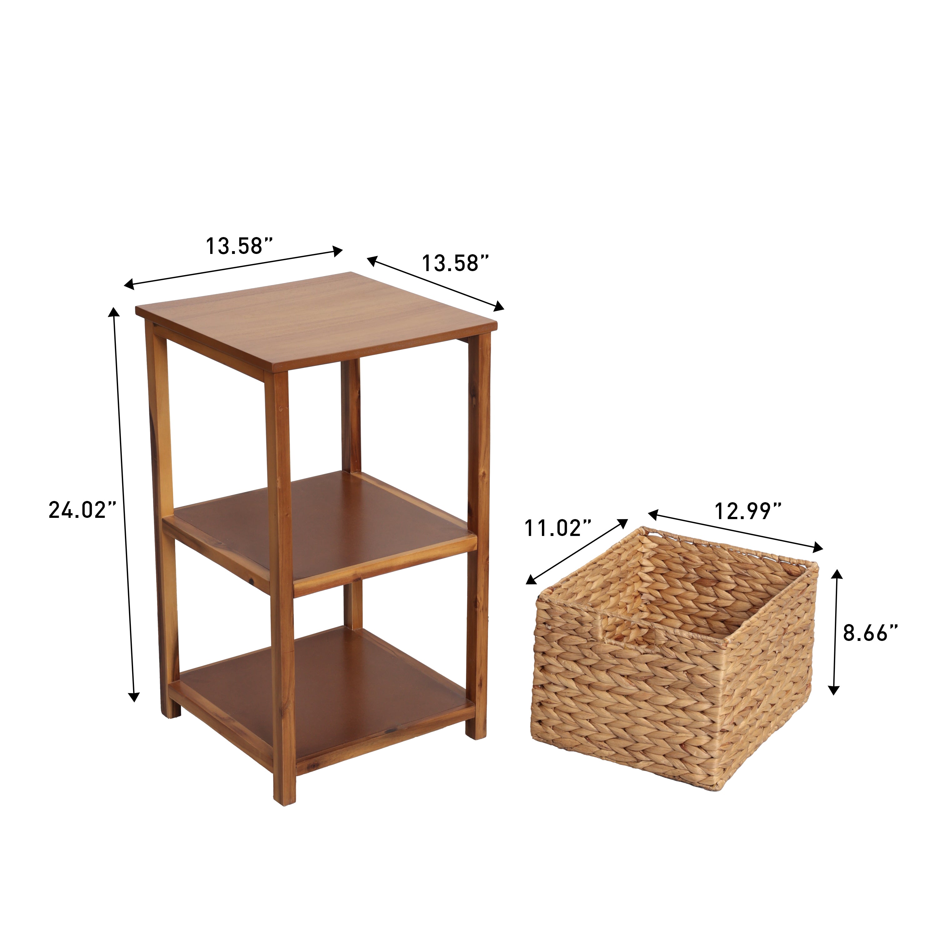 Cohen Coastal Bohemian Handcrafted Acacia Wood 2-Tier Storage Cabinet with 1 Water Hyacinth Woven Basket
