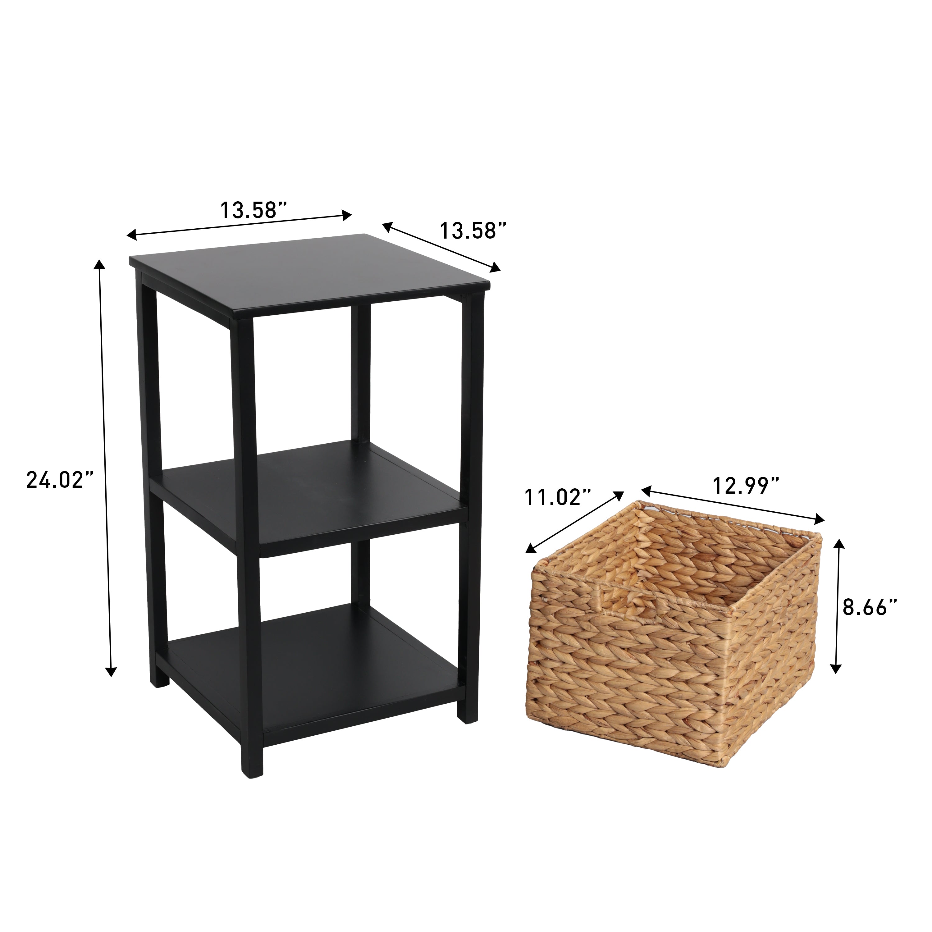 Cohen Coastal Bohemian Handcrafted Acacia Wood 2-Tier Storage Cabinet with 1 Water Hyacinth Woven Basket