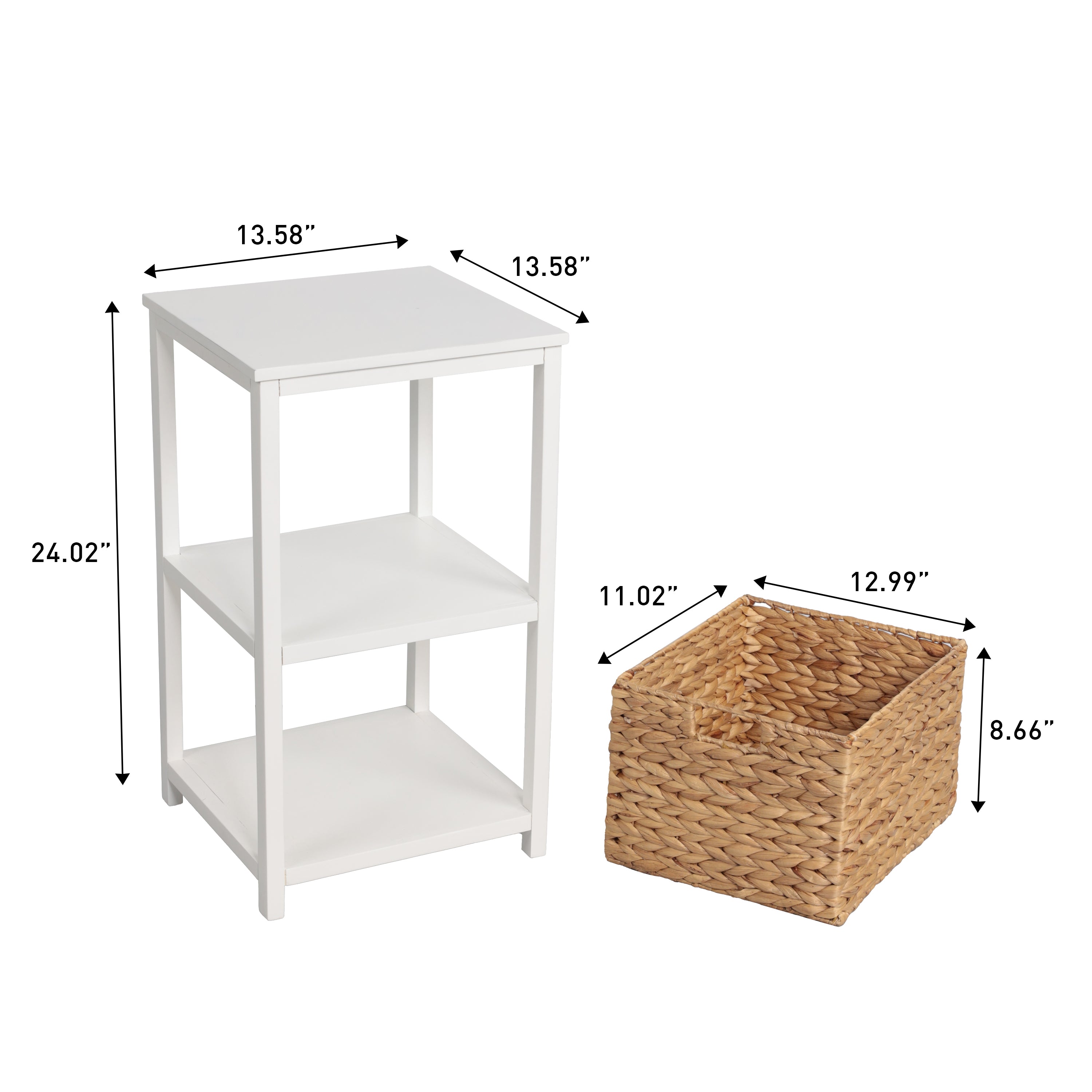 Cohen Coastal Bohemian Handcrafted Acacia Wood 2-Tier Storage Cabinet with 1 Water Hyacinth Woven Basket