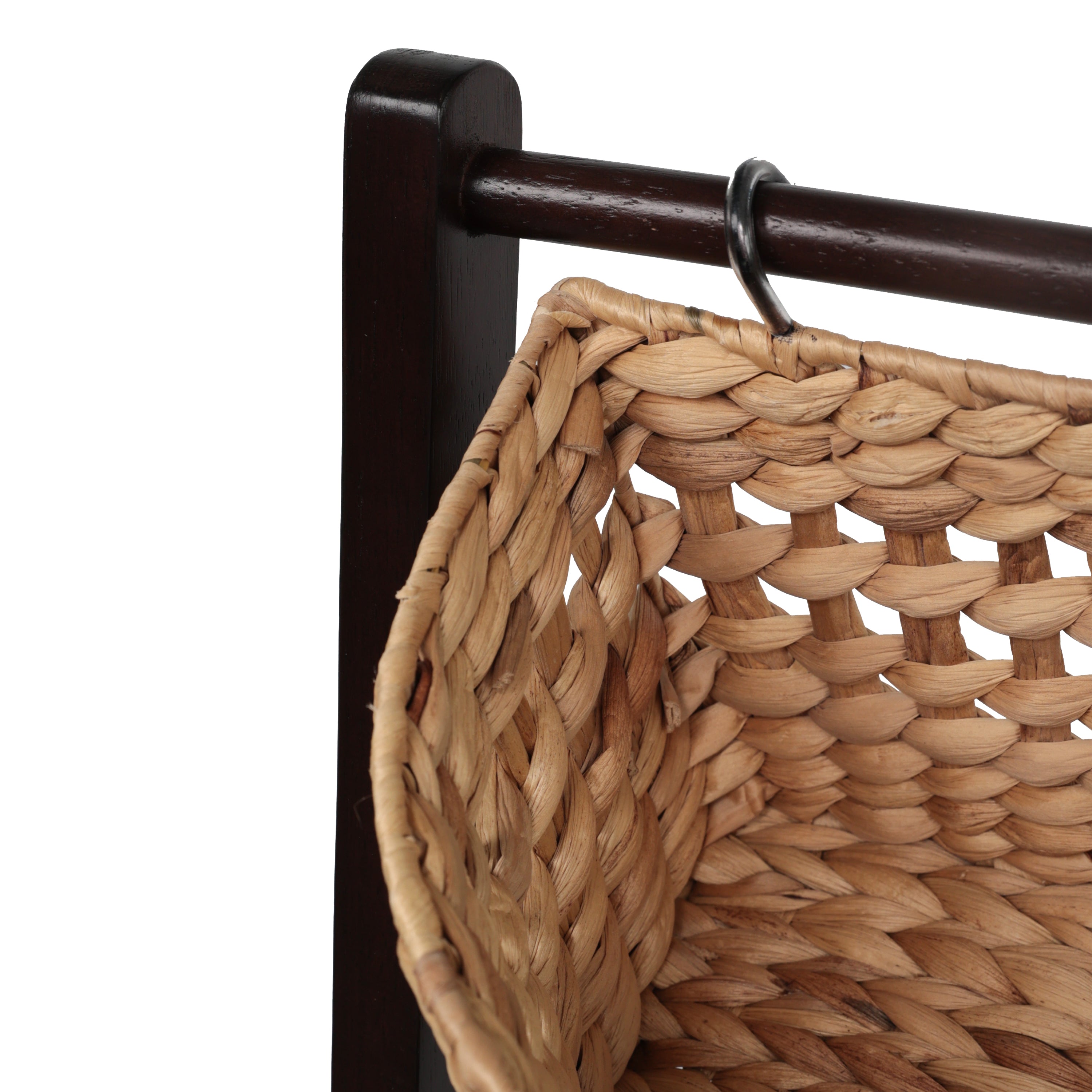Havana Handcrafted Pine Wood 3-Tier Floor Stand with Water Hyacinth Baskets Storage Rack