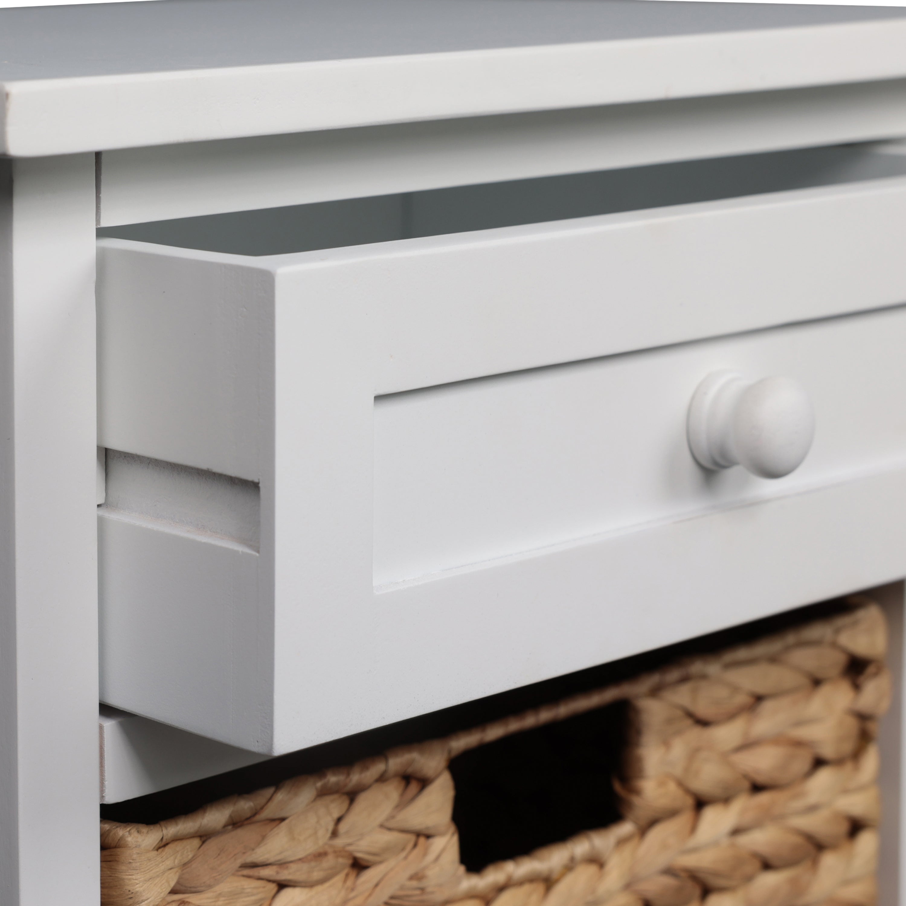 Malibu Rustic Handcrafted Water Hyacinth and Acacia Wood Accent Storage Nightstand with Drawer and 2 Woven Baskets