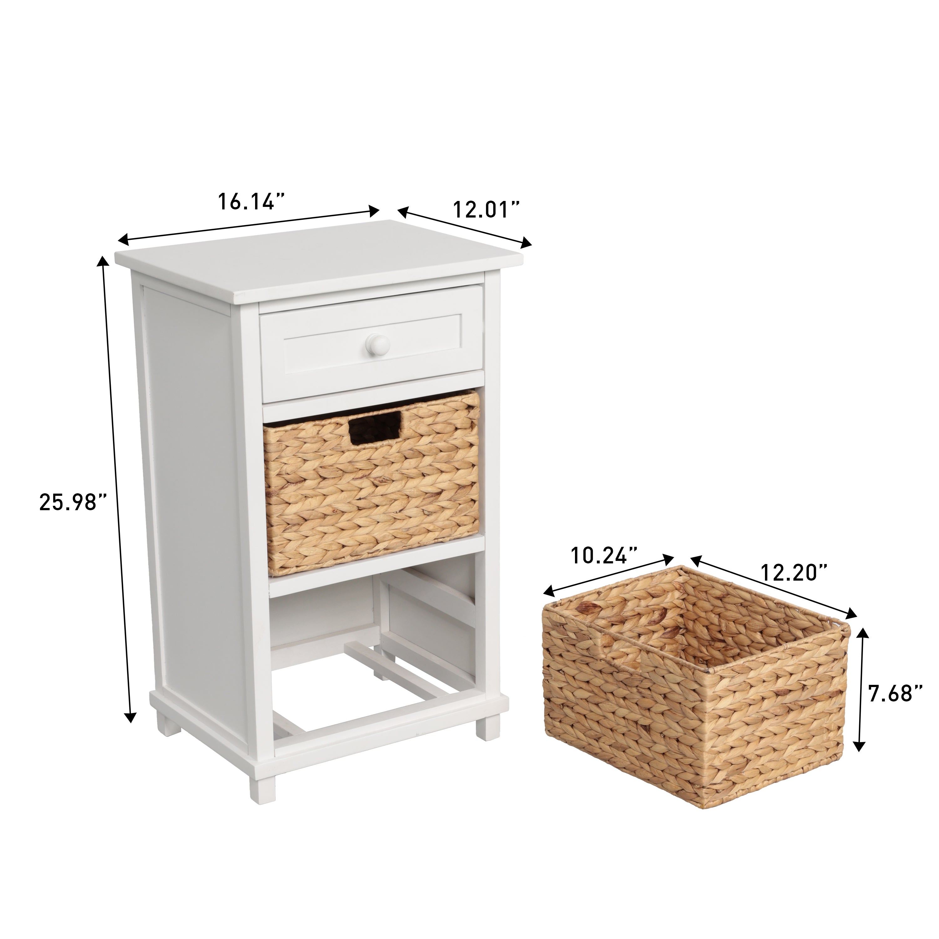 Malibu Rustic Handcrafted Water Hyacinth and Acacia Wood Accent Storage Nightstand with Drawer and 2 Woven Baskets