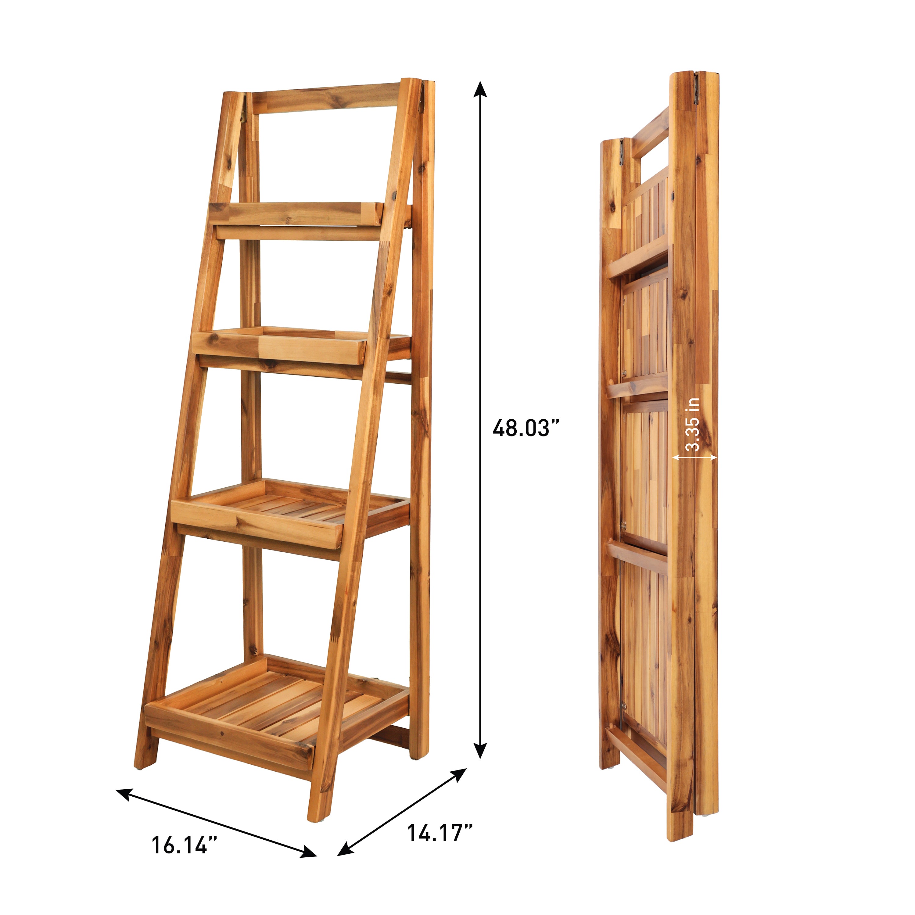 Everett Minimalist Handcrafted Acacia Wood 4-Tier Indoor/Outdoor Folding Display Ladder Storage Rack and Plant Stand