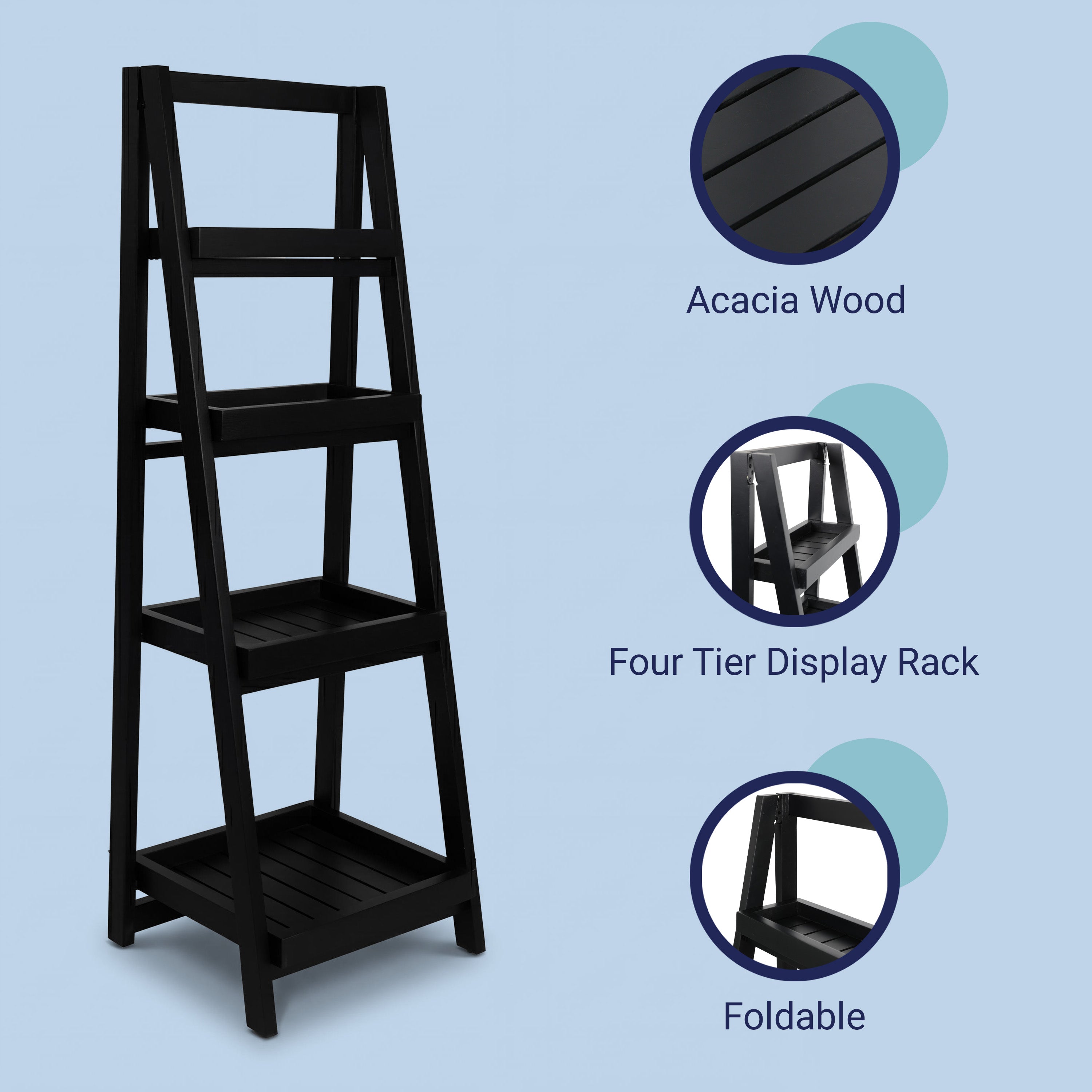 Everett Minimalist Handcrafted Acacia Wood 4-Tier Indoor/Outdoor Folding Display Ladder Storage Rack and Plant Stand