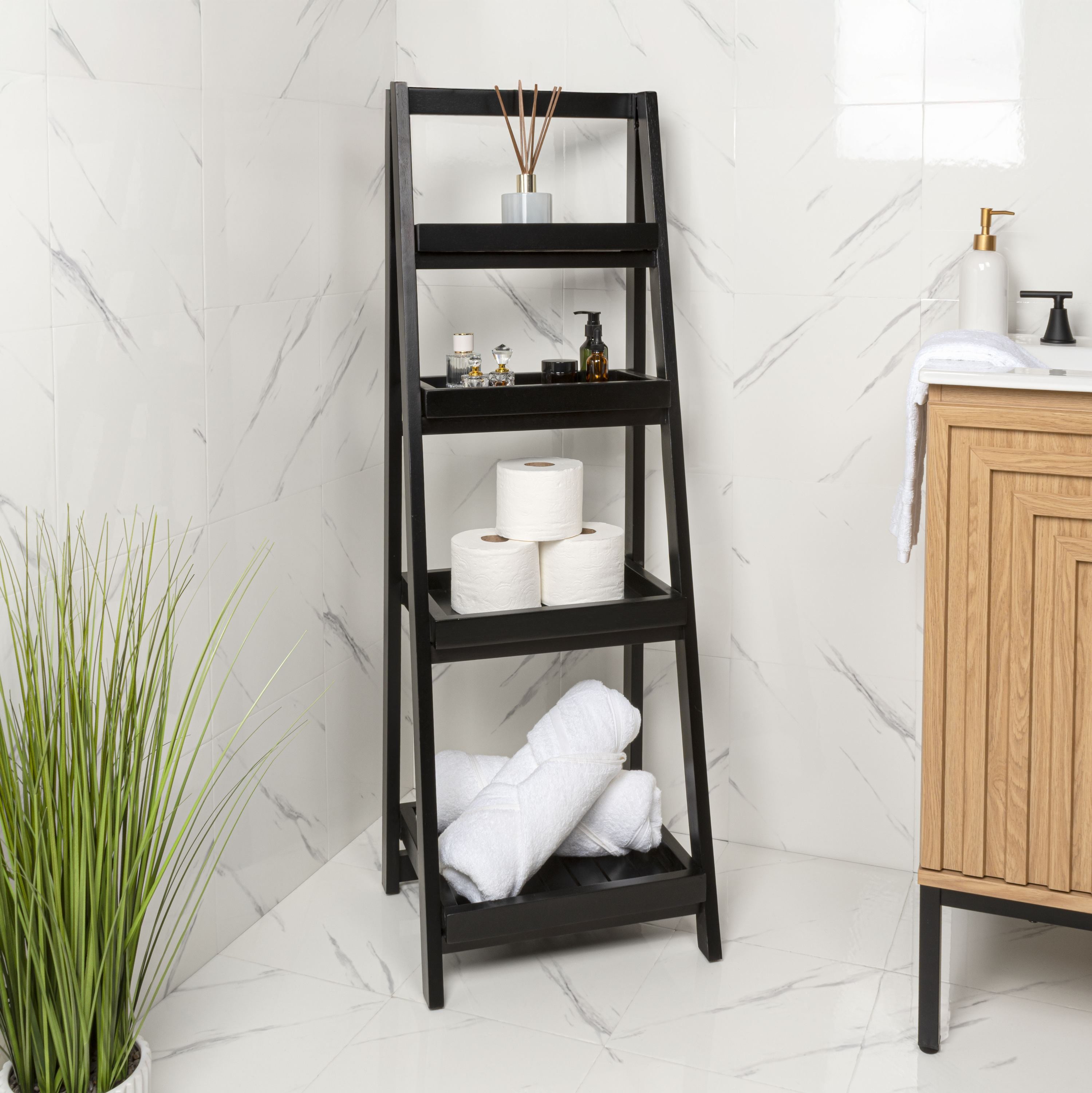 Everett Minimalist Handcrafted Acacia Wood 4-Tier Indoor/Outdoor Folding Display Ladder Storage Rack and Plant Stand