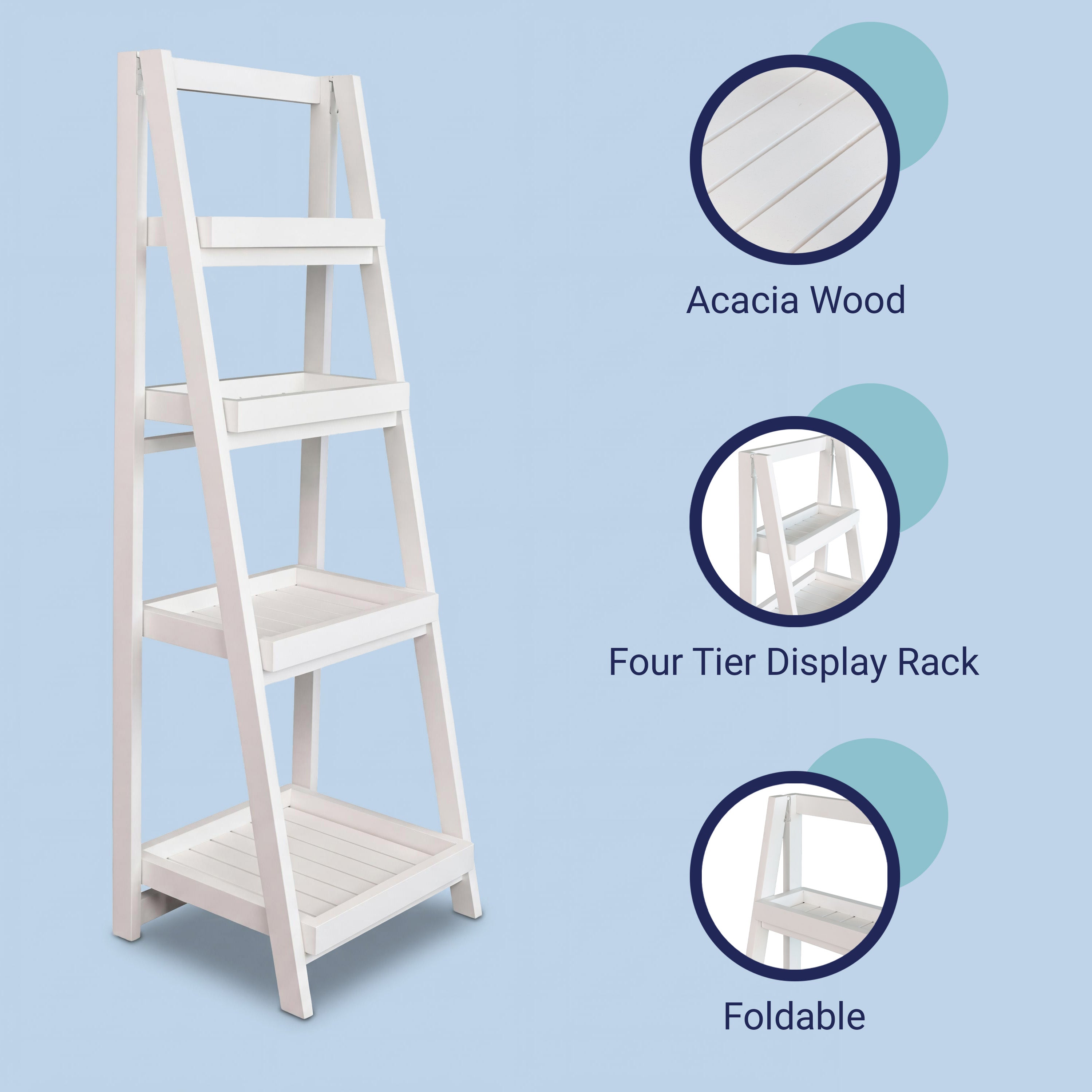 Everett Minimalist Handcrafted Acacia Wood 4-Tier Indoor/Outdoor Folding Display Ladder Storage Rack and Plant Stand