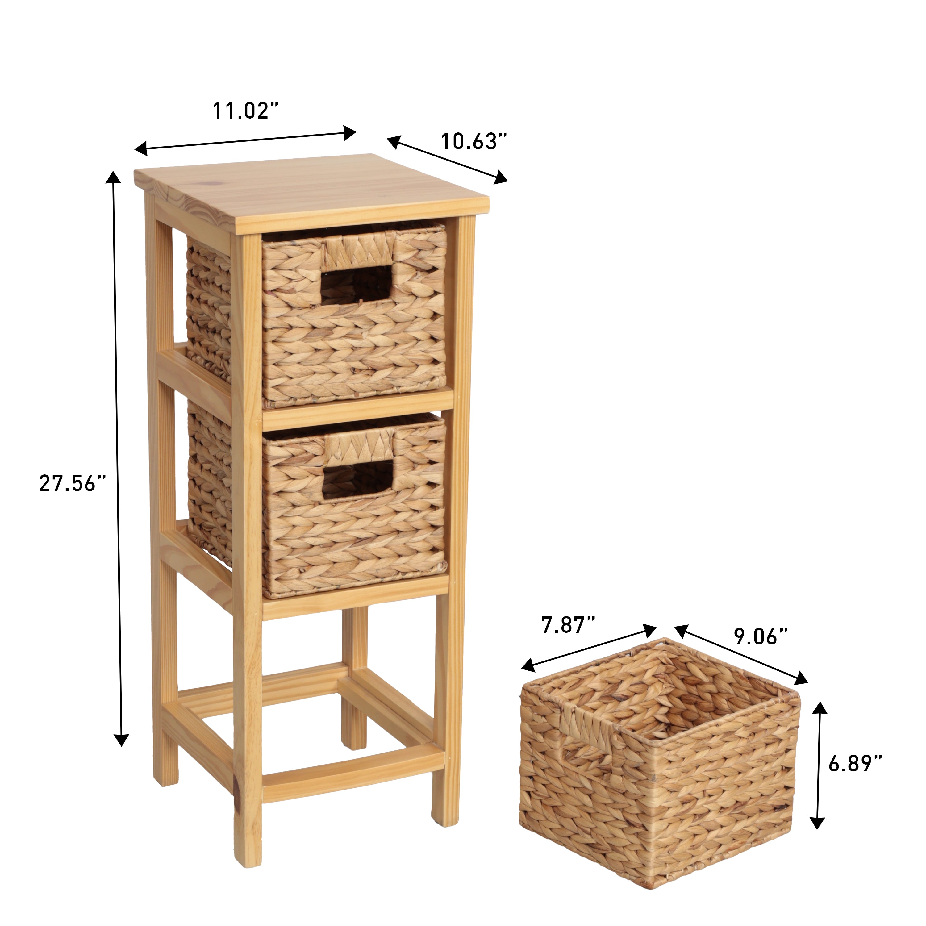 Cohen Coastal Handcrafted Pine Wood 3-Tier Storage Cabinet with 3 Water Hyacinth Woven Baskets