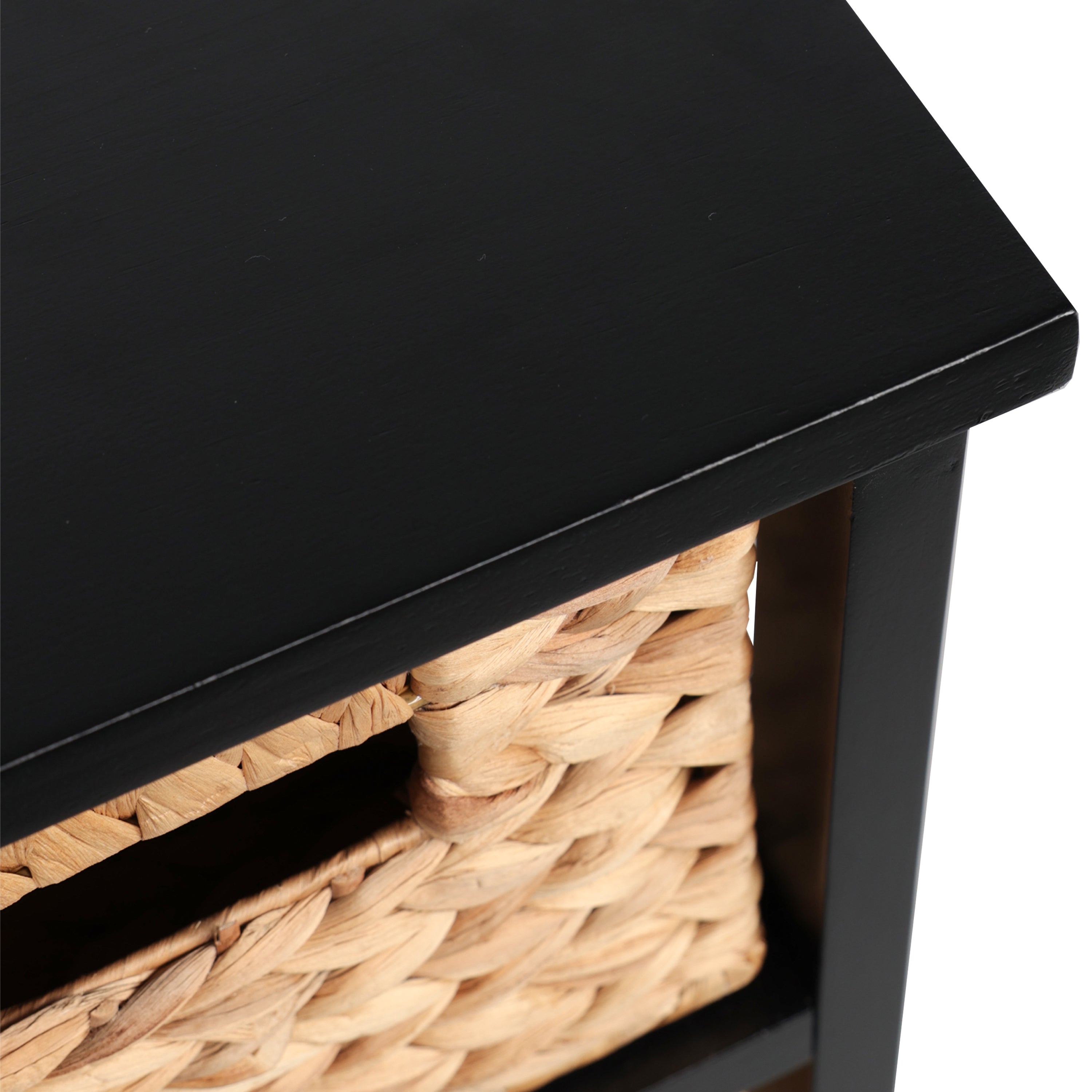 Cohen Coastal Handcrafted Pine Wood 3-Tier Storage Cabinet with 3 Water Hyacinth Woven Baskets