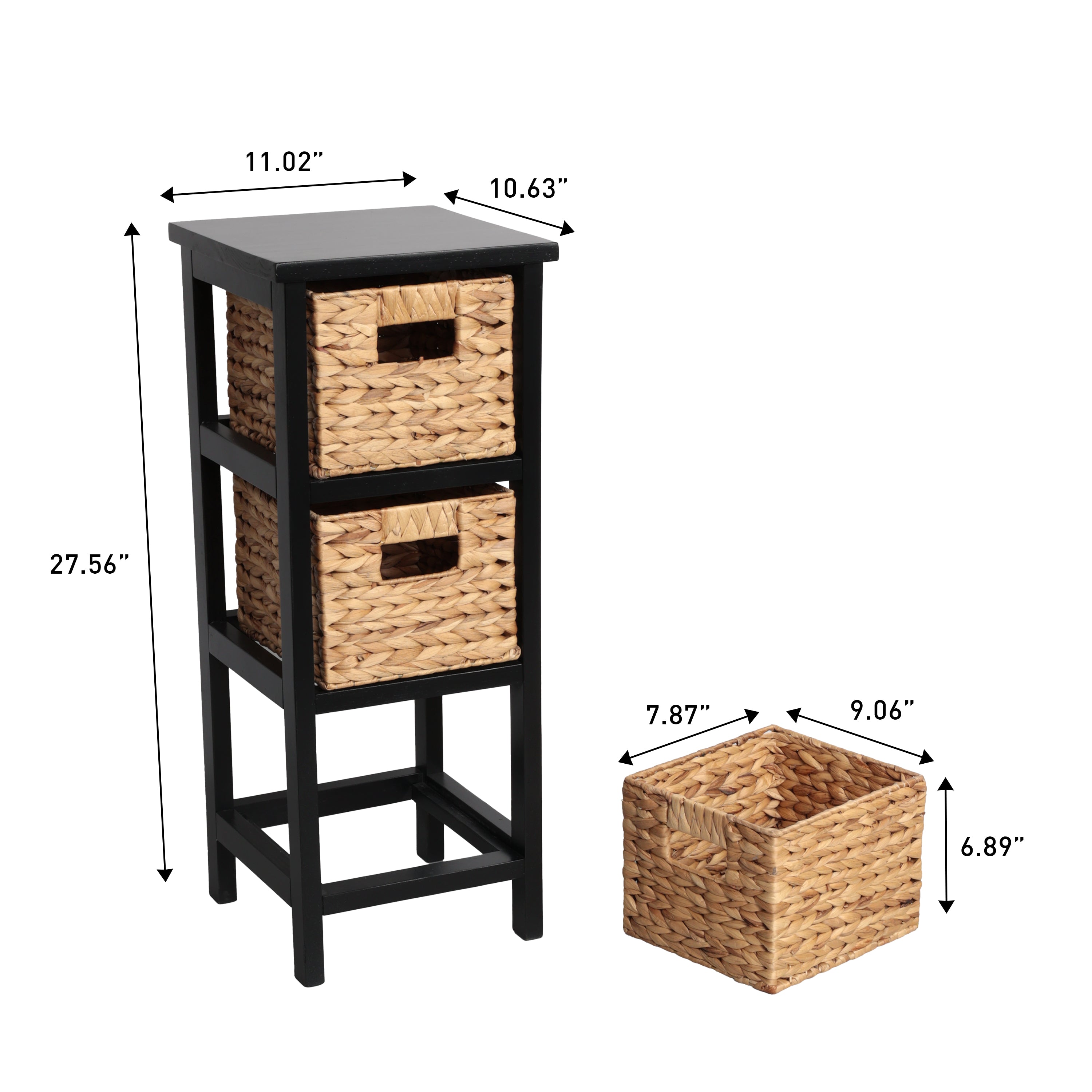 Cohen Coastal Handcrafted Pine Wood 3-Tier Storage Cabinet with 3 Water Hyacinth Woven Baskets