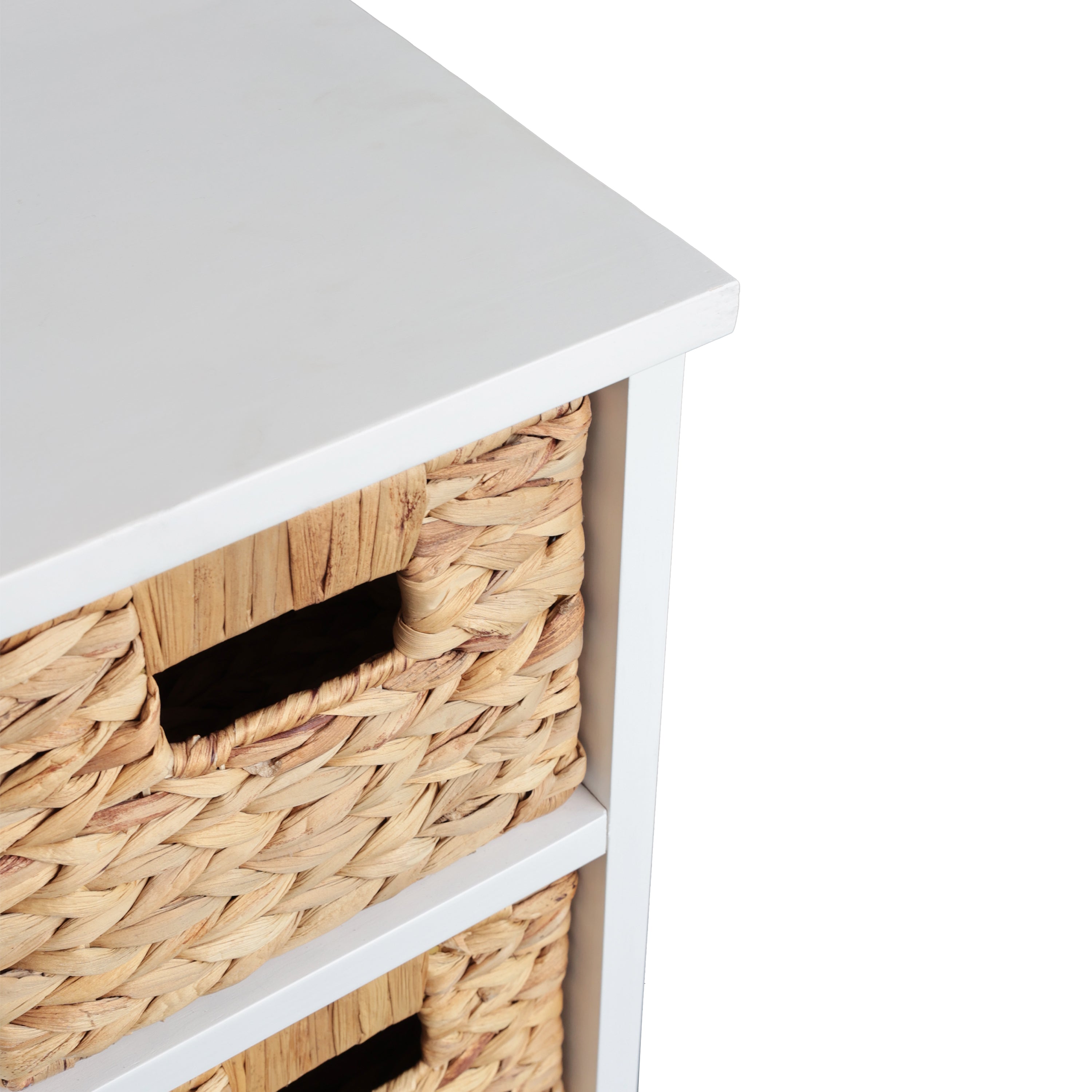 Cohen Coastal Handcrafted Pine Wood 3-Tier Storage Cabinet with 3 Water Hyacinth Woven Baskets