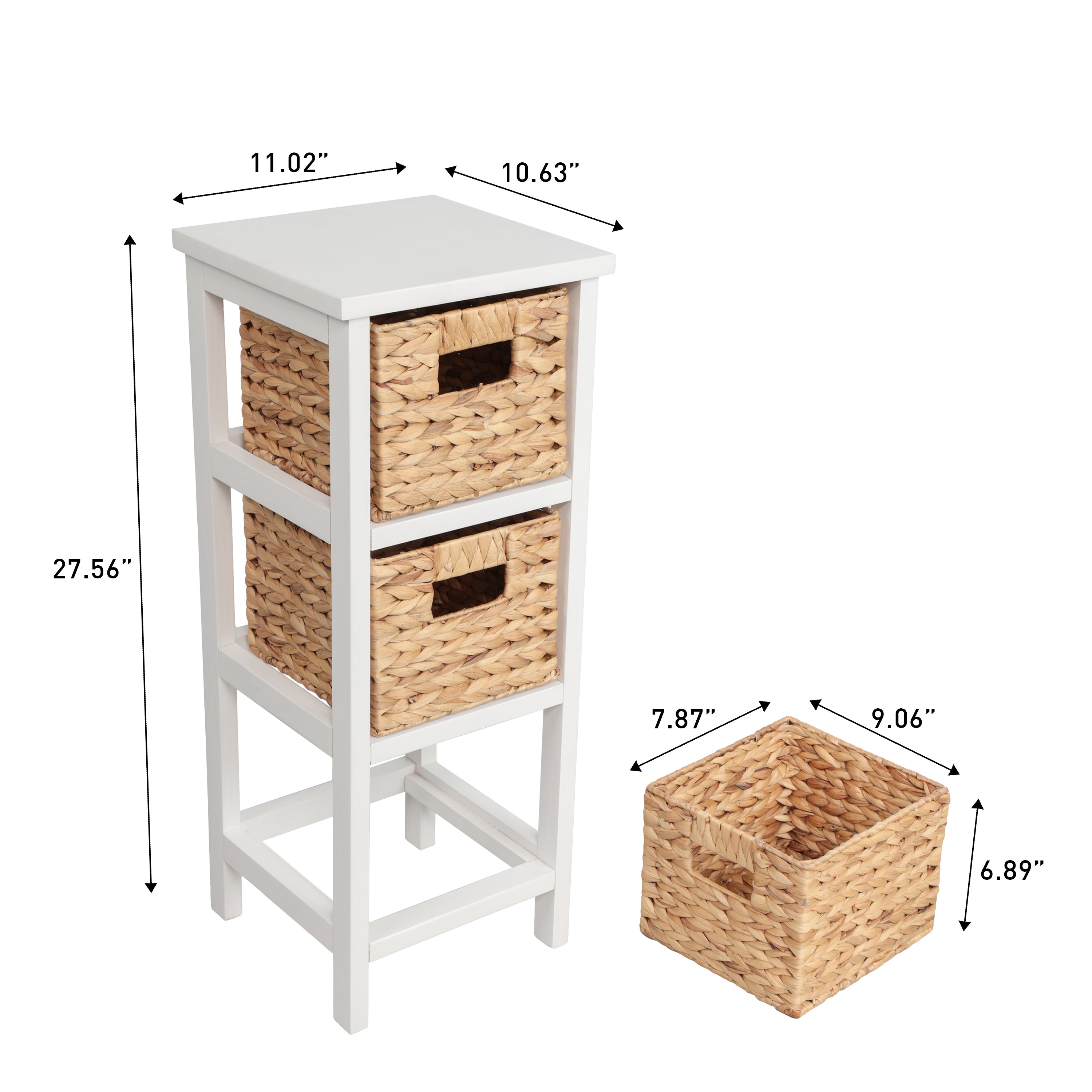 Cohen Coastal Handcrafted Pine Wood 3-Tier Storage Cabinet with 3 Water Hyacinth Woven Baskets
