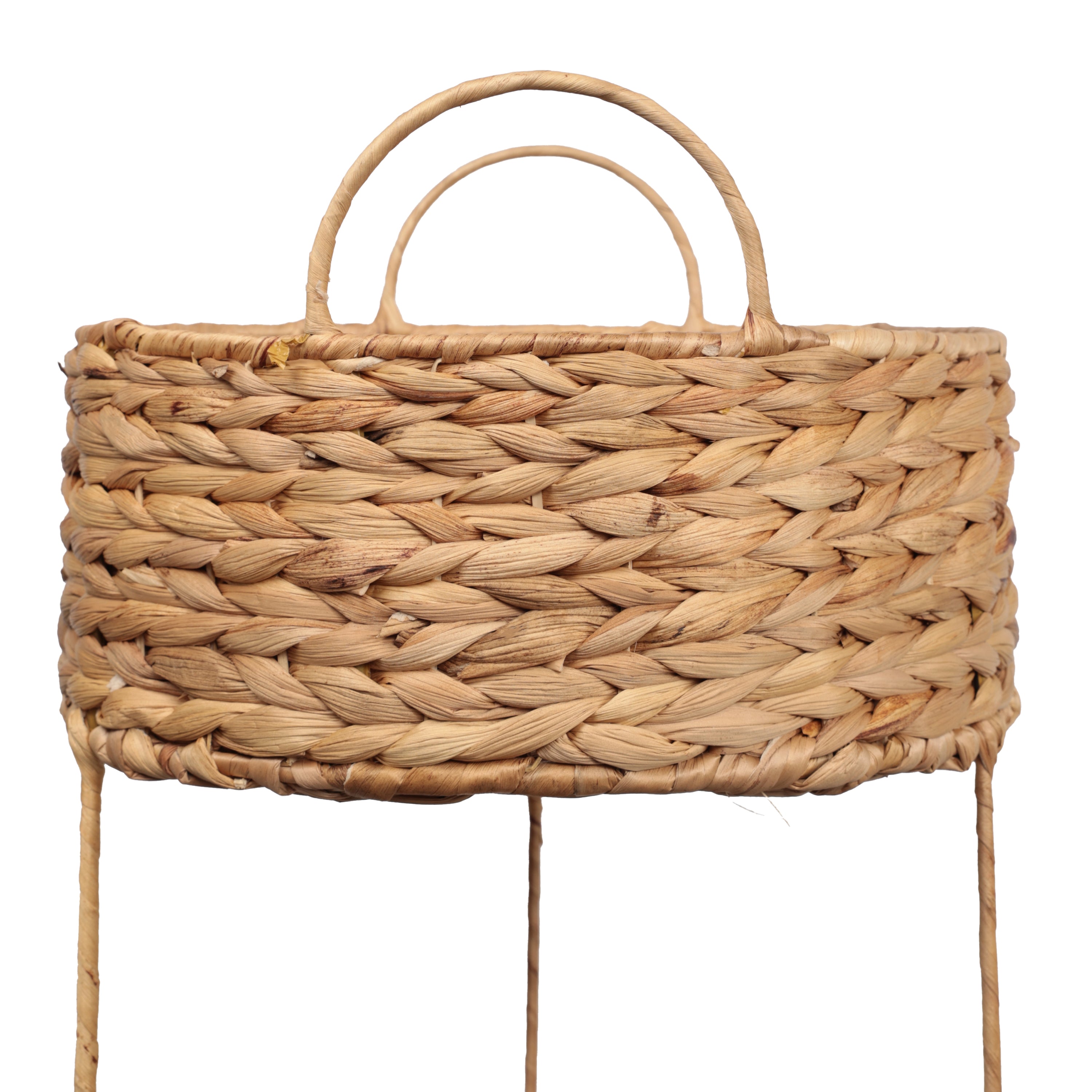 Levity Coastal Handwoven Water Hyacinth 3-Tier Round Freestanding Storage Rack with Metal Frame and Handles