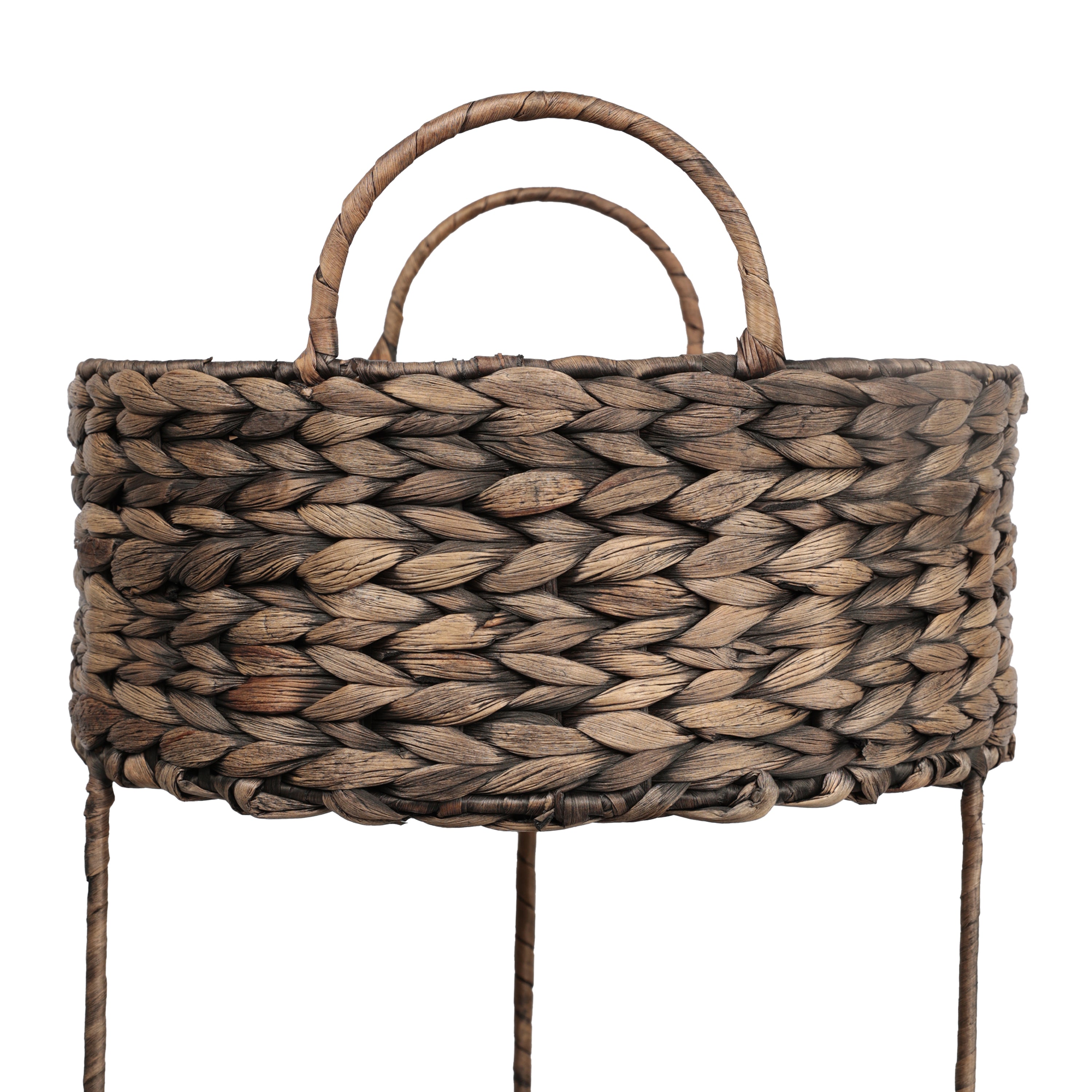 Levity Coastal Handwoven Water Hyacinth 3-Tier Round Freestanding Storage Rack with Metal Frame and Handles
