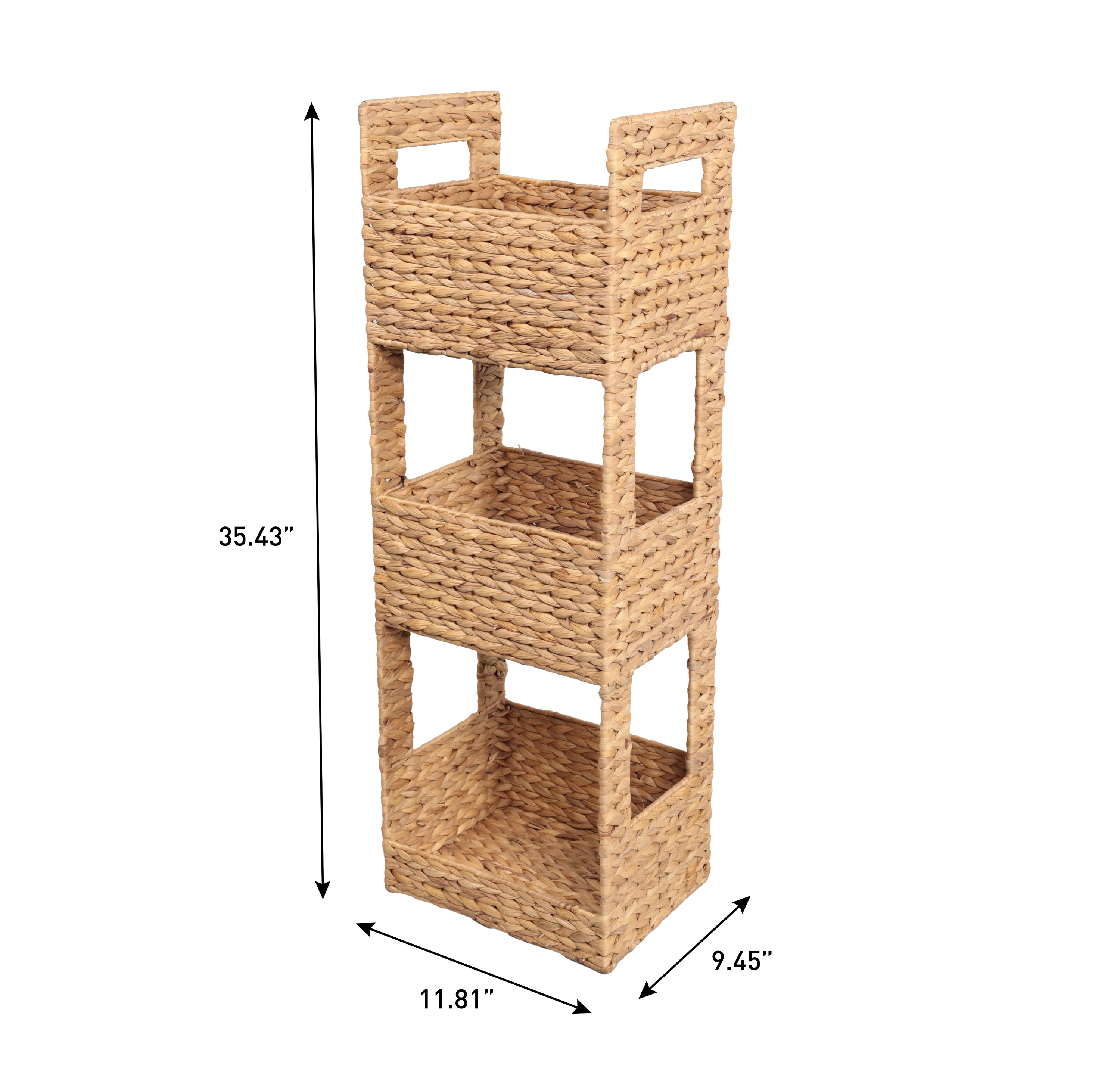 SavannahCoastal Handwoven Water Hyacinth 3-Tier Freestanding Storage Tower with Metal Frame and Handles