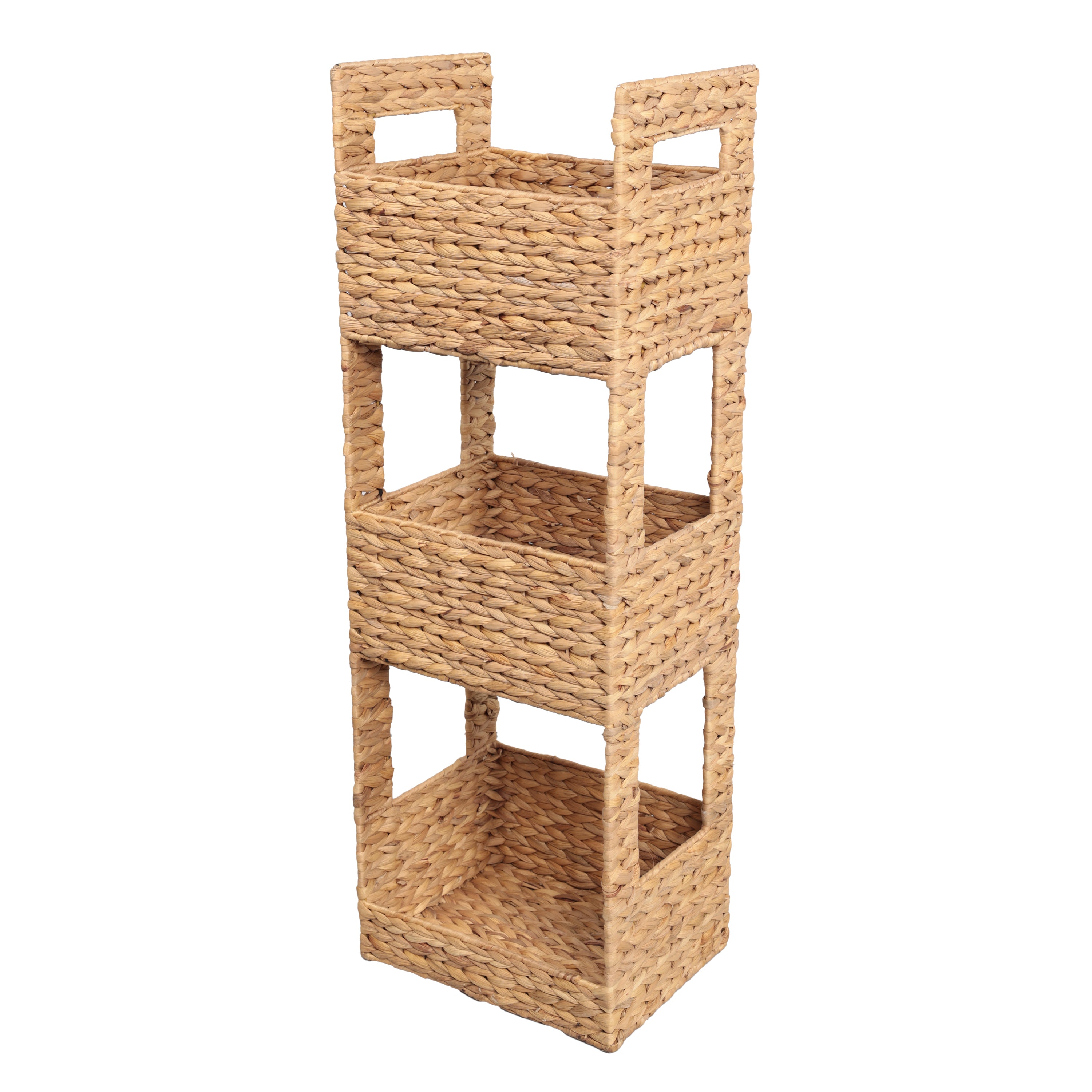 SavannahCoastal Handwoven Water Hyacinth 3-Tier Freestanding Storage Tower with Metal Frame and Handles