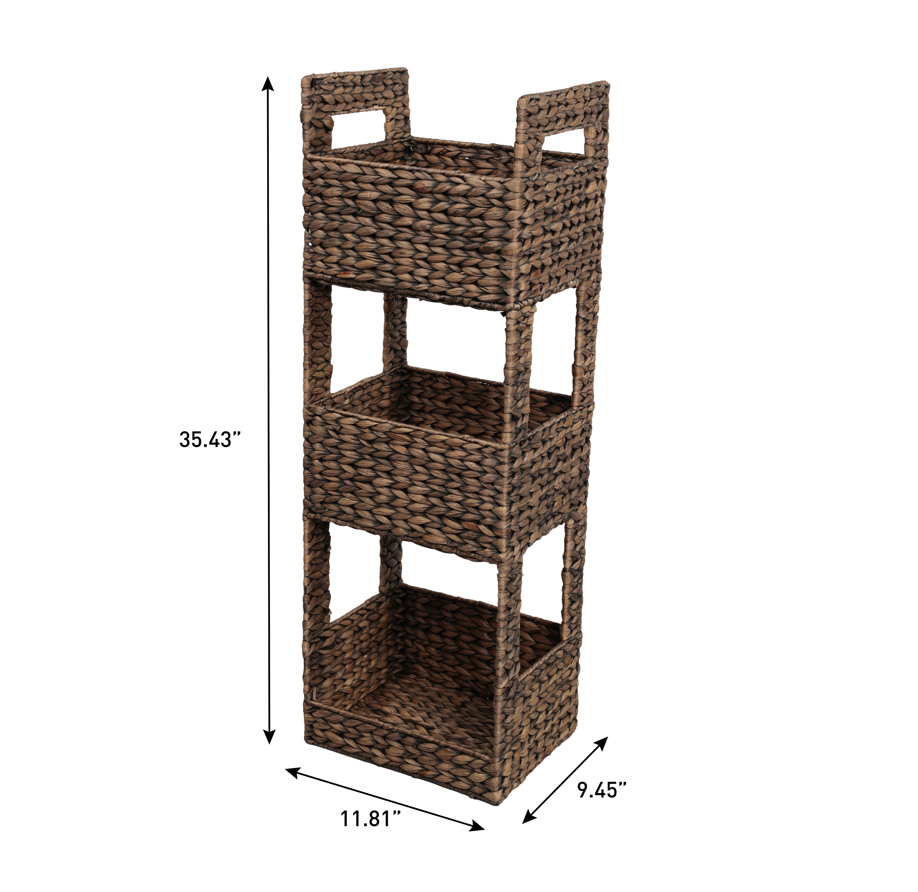 SavannahCoastal Handwoven Water Hyacinth 3-Tier Freestanding Storage Tower with Metal Frame and Handles