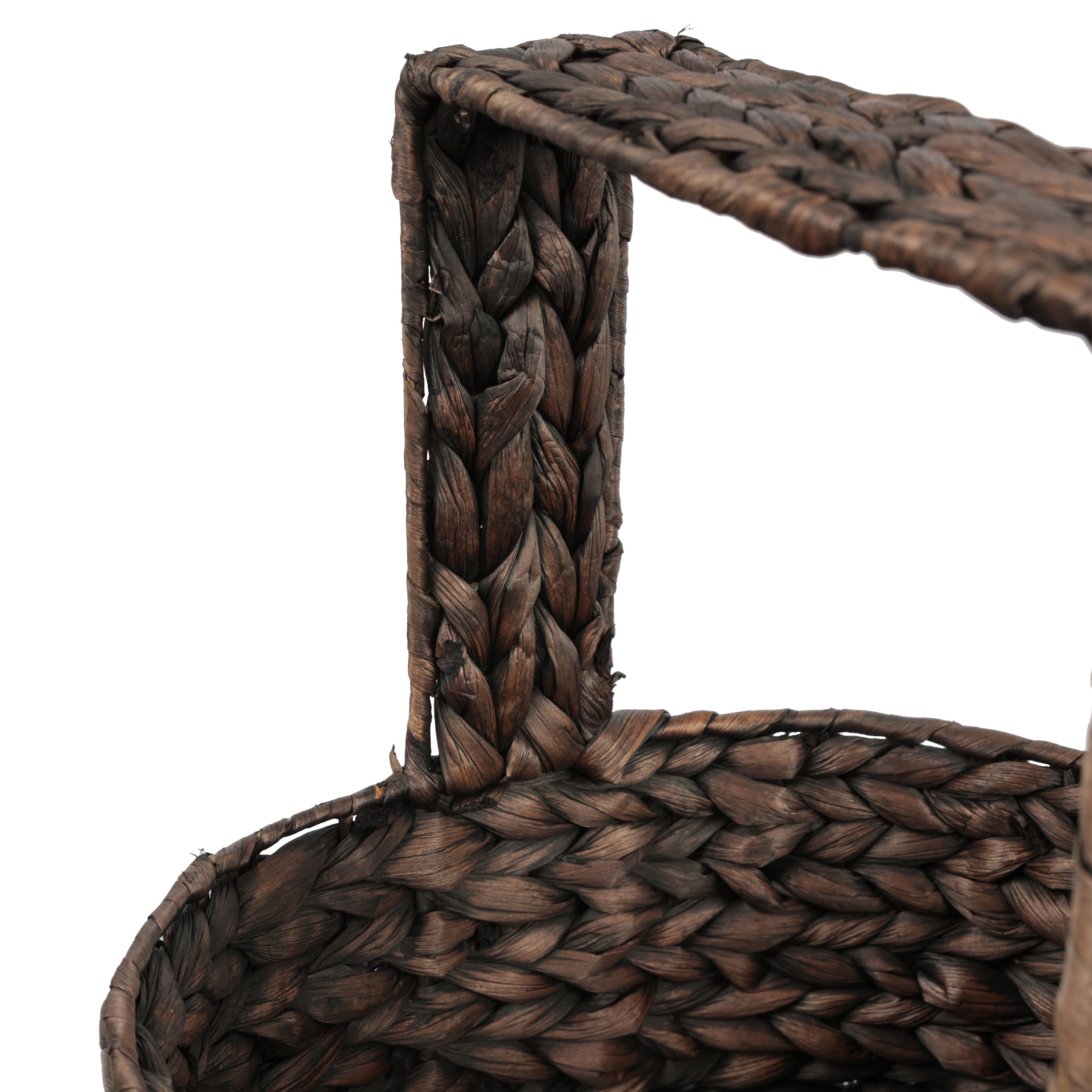 Riverbend Coastal Handwoven Water Hyacinth 3-Tier Round Basket Freestanding Storage Tower Stand with Top Handle