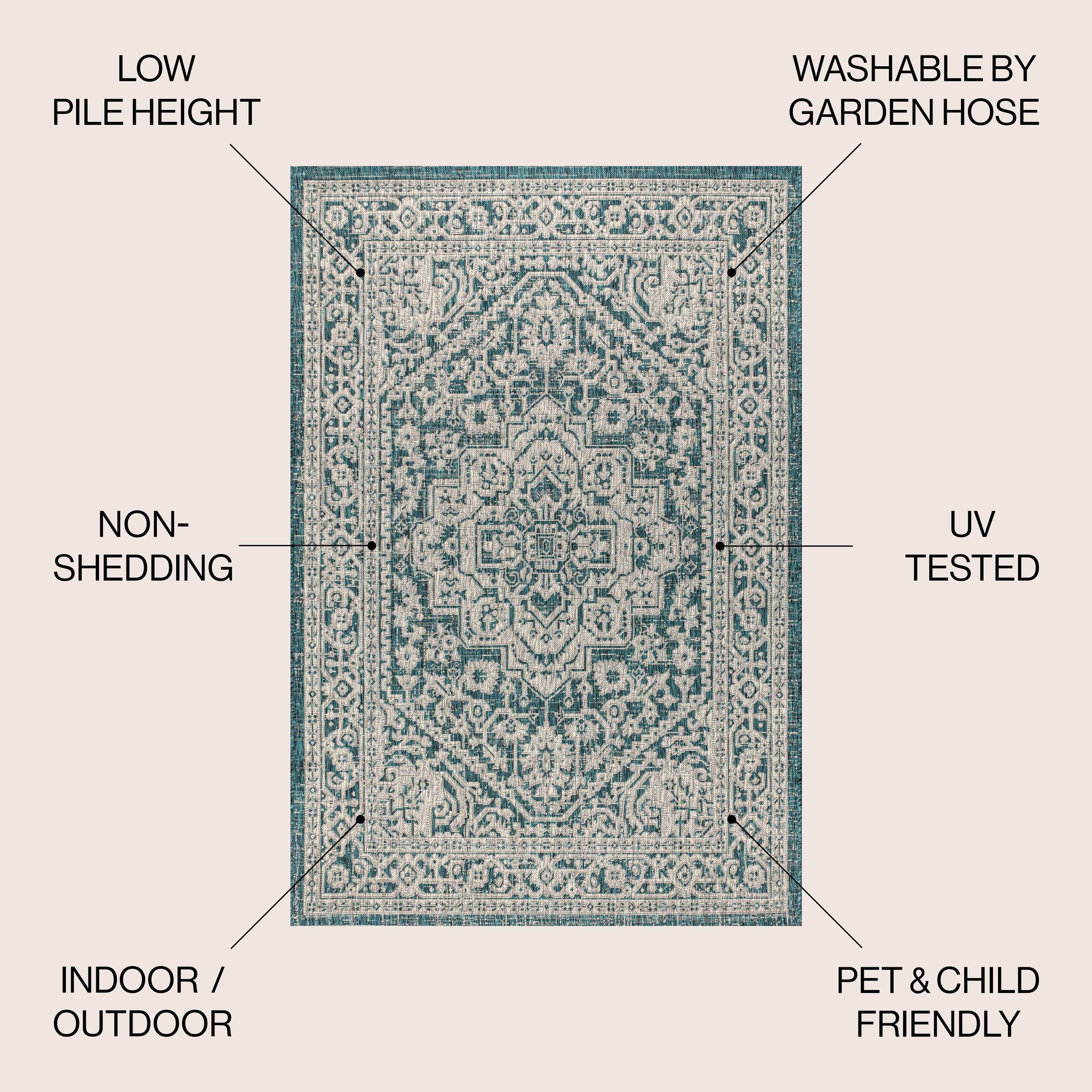 Sinjuri Medallion Textured Weave Indoor/Outdoor Area Rug