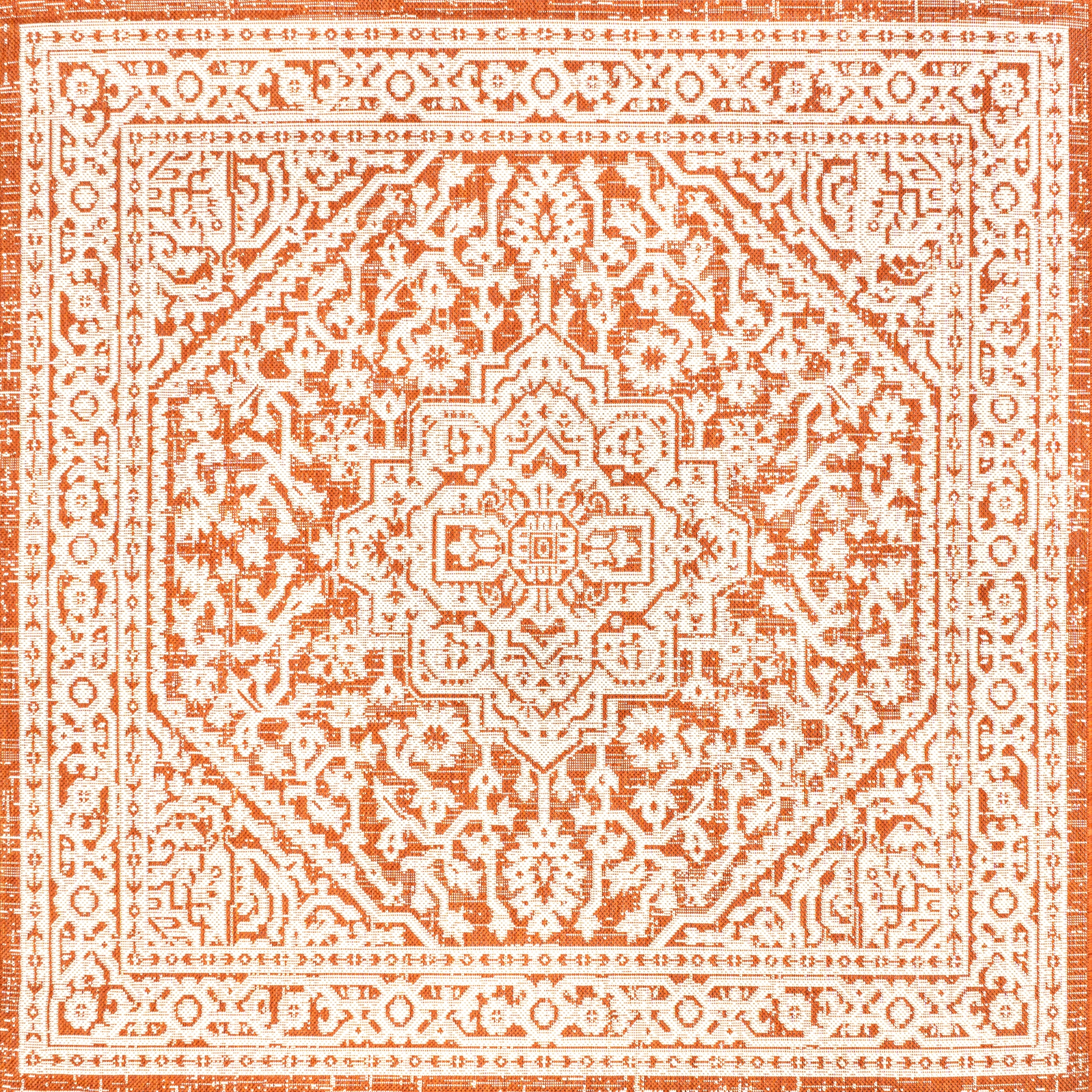 Sinjuri Medallion Textured Weave Indoor/Outdoor Area Rug