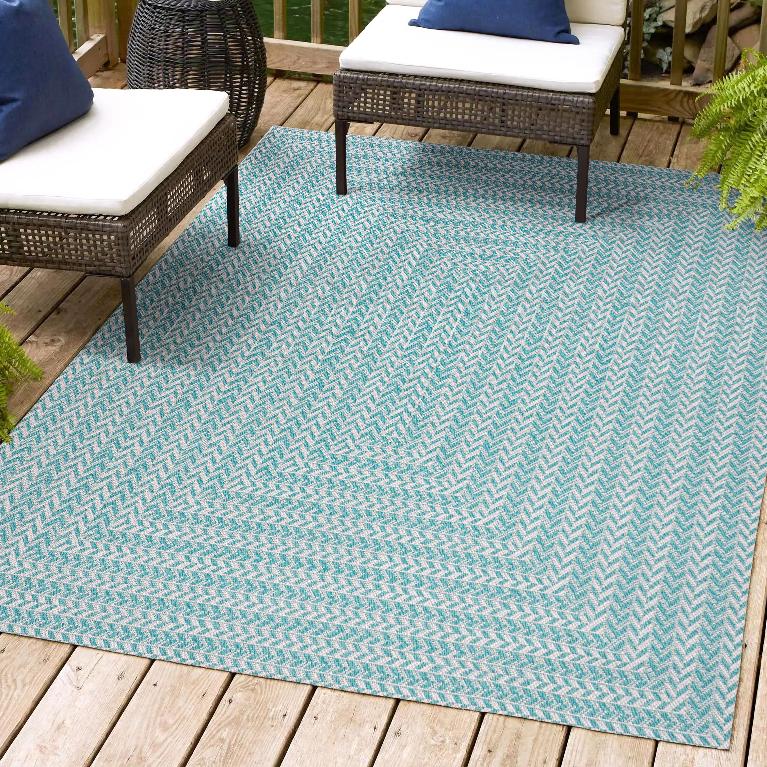 Chevron Modern Concentric Squares Indoor/Outdoor Area Rug