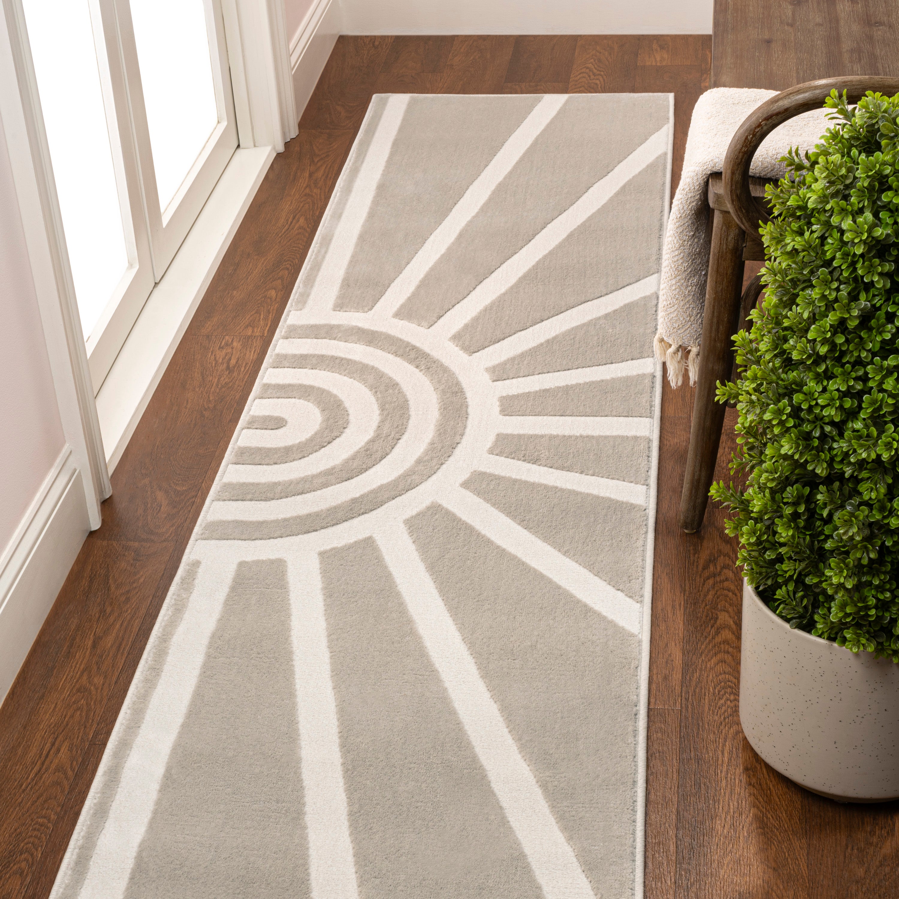 Aelius MidCentury Scandinavian Abstract Sun Two-Tone High-Low Runner Rug