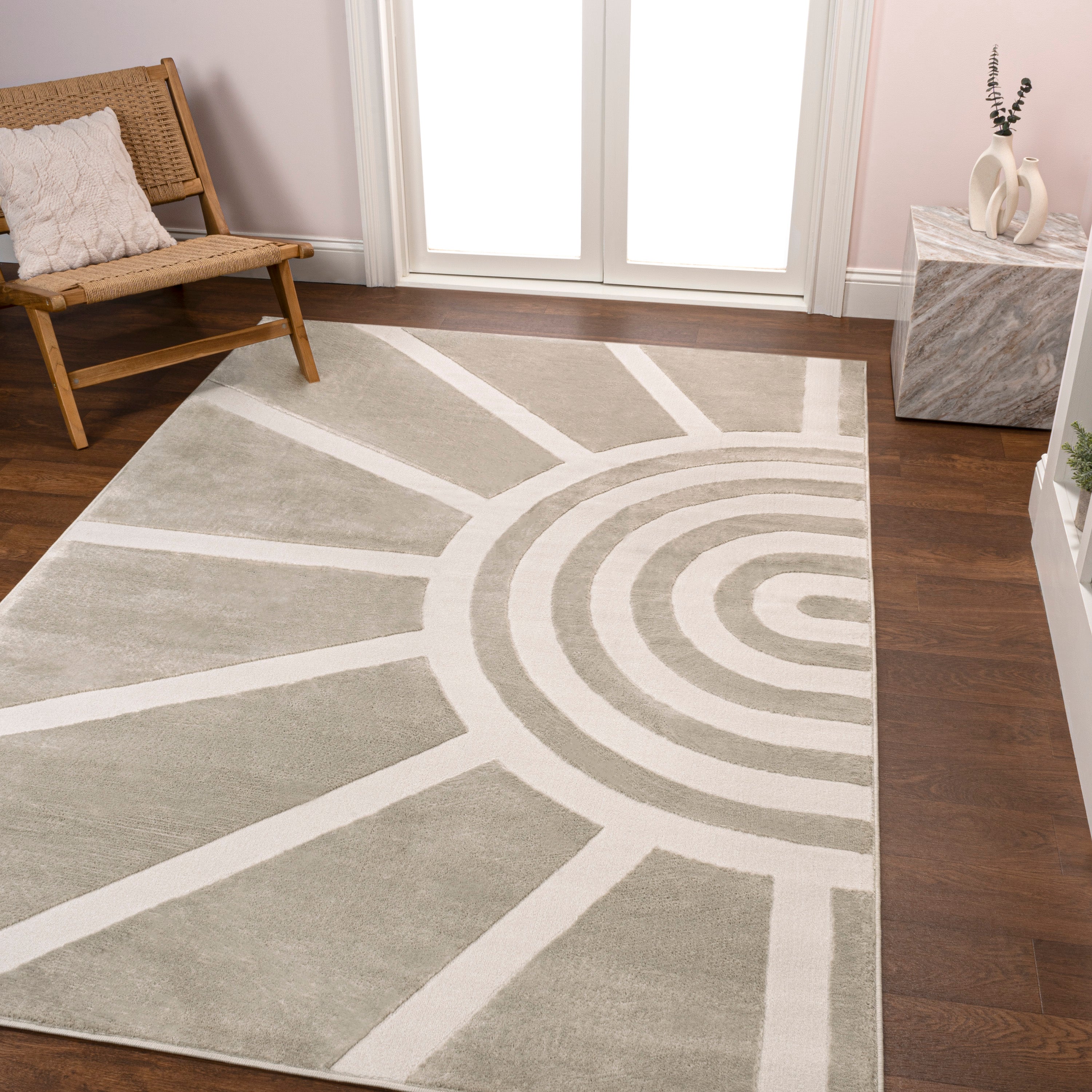 Aelius MidCentury Scandinavian Abstract Sun Two-Tone High-Low Runner Rug