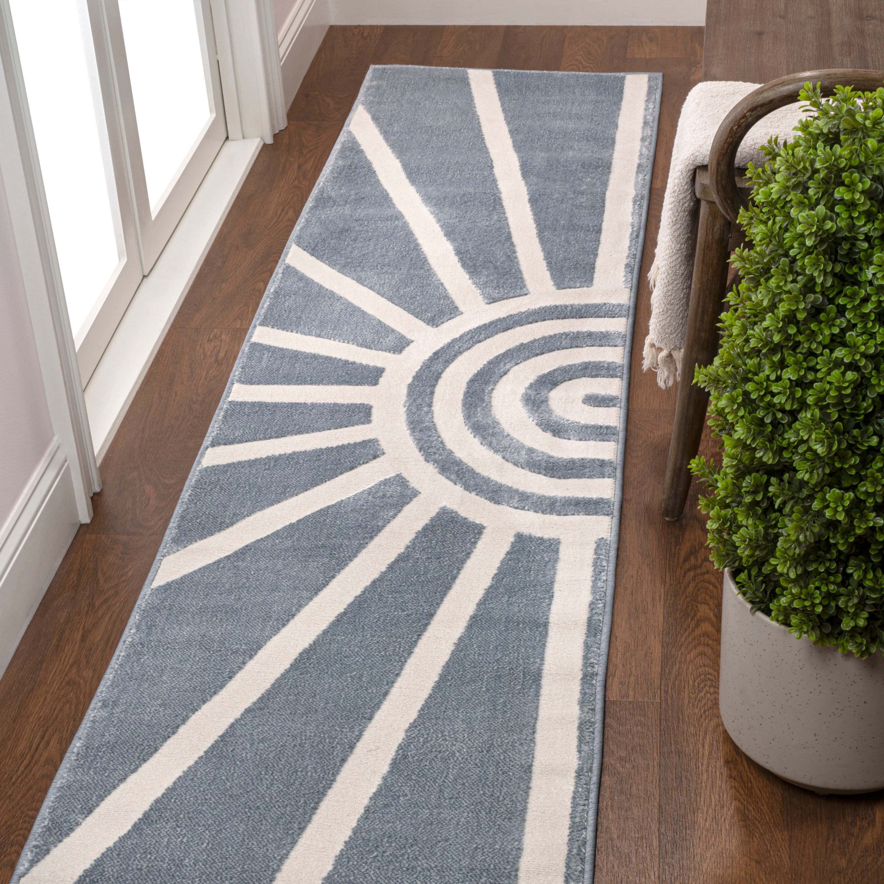 Aelius MidCentury Scandinavian Abstract Sun Two-Tone High-Low Runner Rug