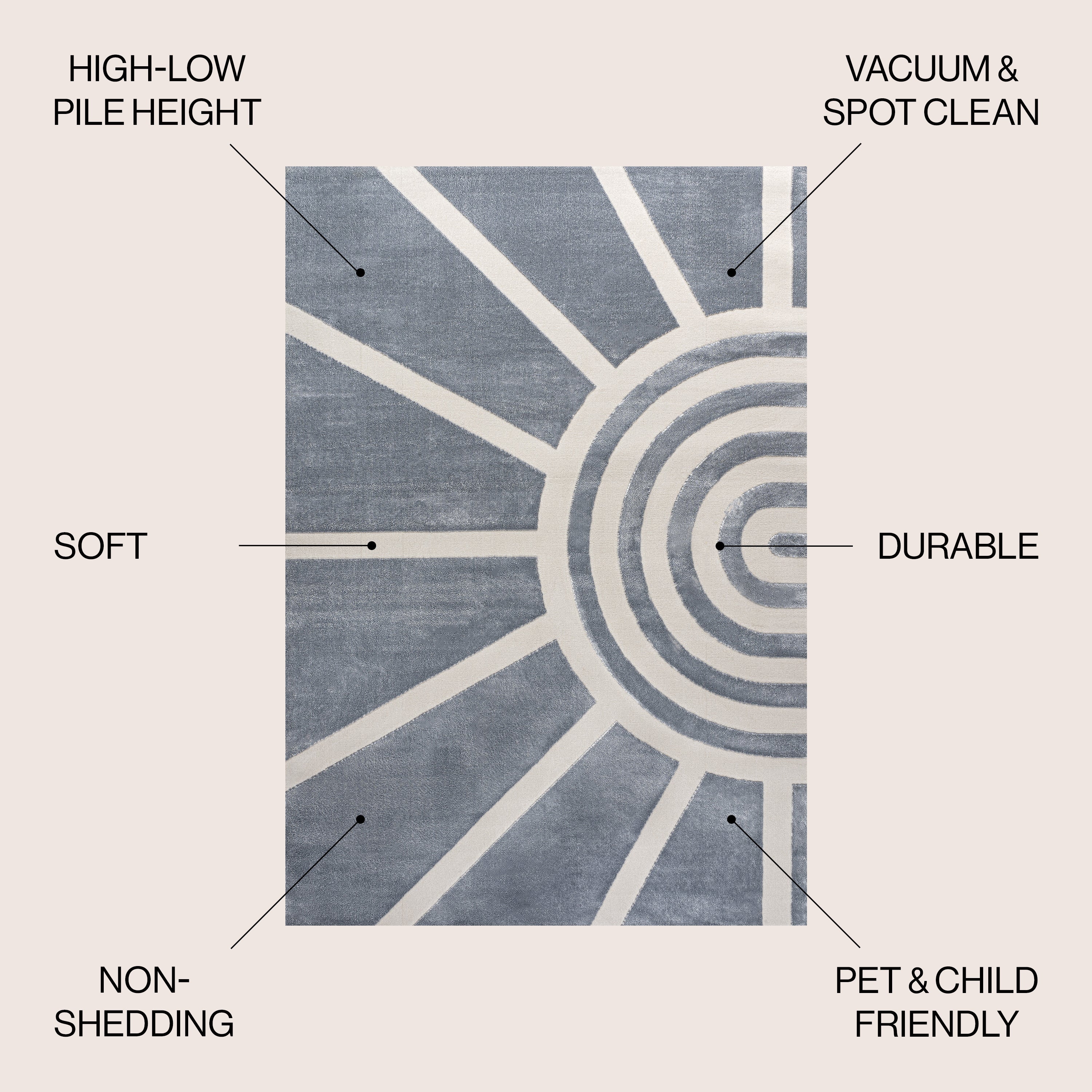 Aelius MidCentury Scandinavian Abstract Sun Two-Tone High-Low Runner Rug
