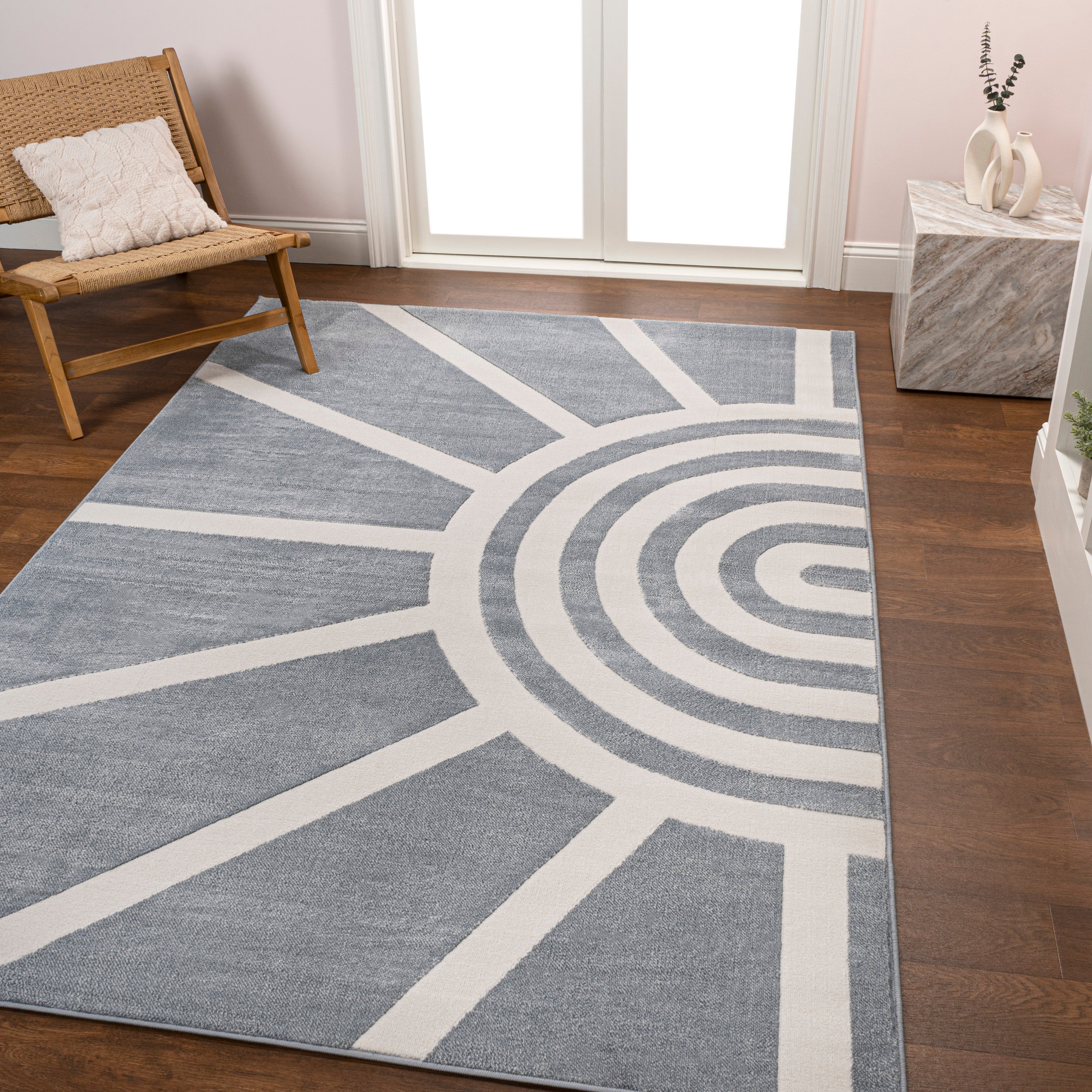 Aelius MidCentury Scandinavian Abstract Sun Two-Tone High-Low Runner Rug