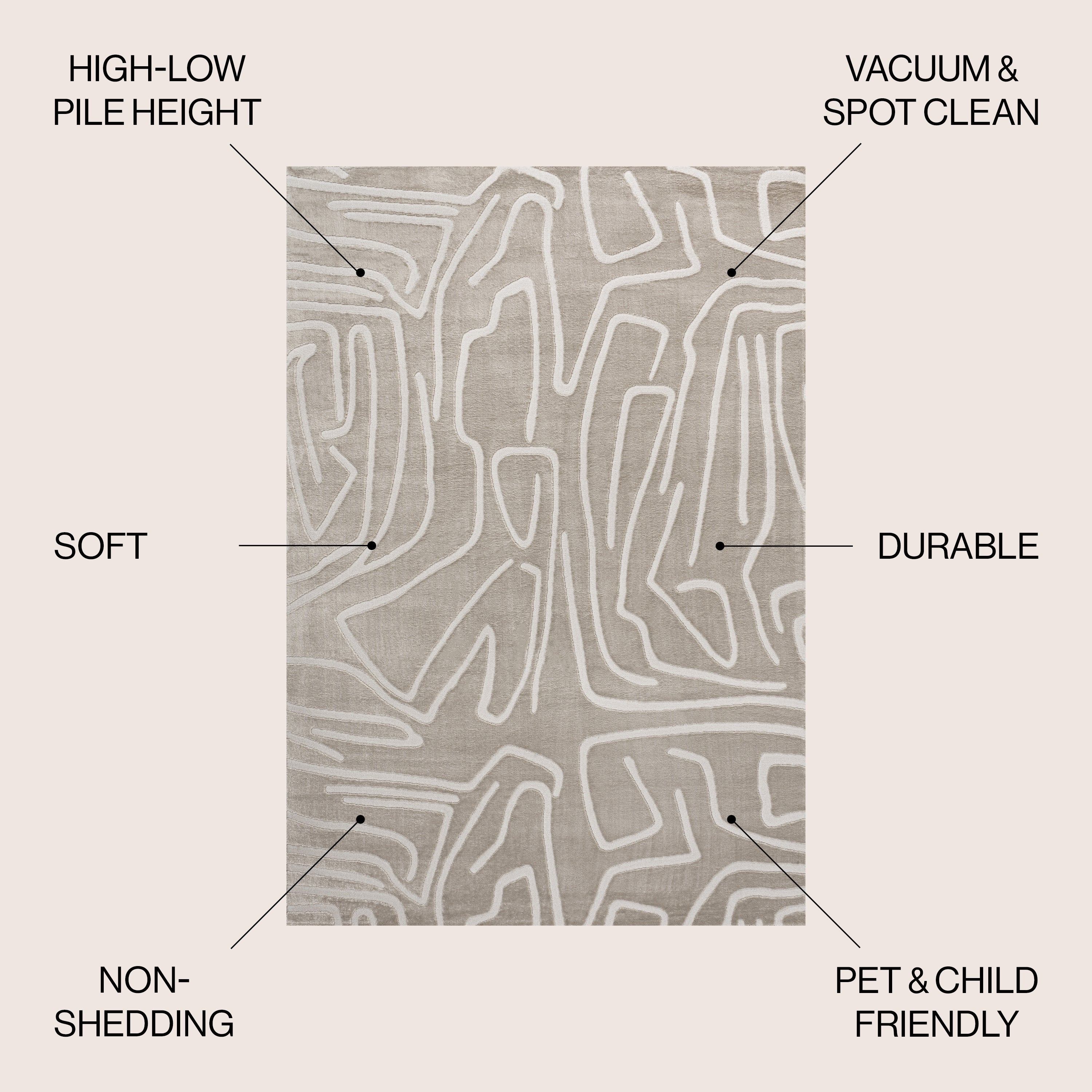 Alcina Modern Scandinavian Graphic Lines High-Low Area Rug