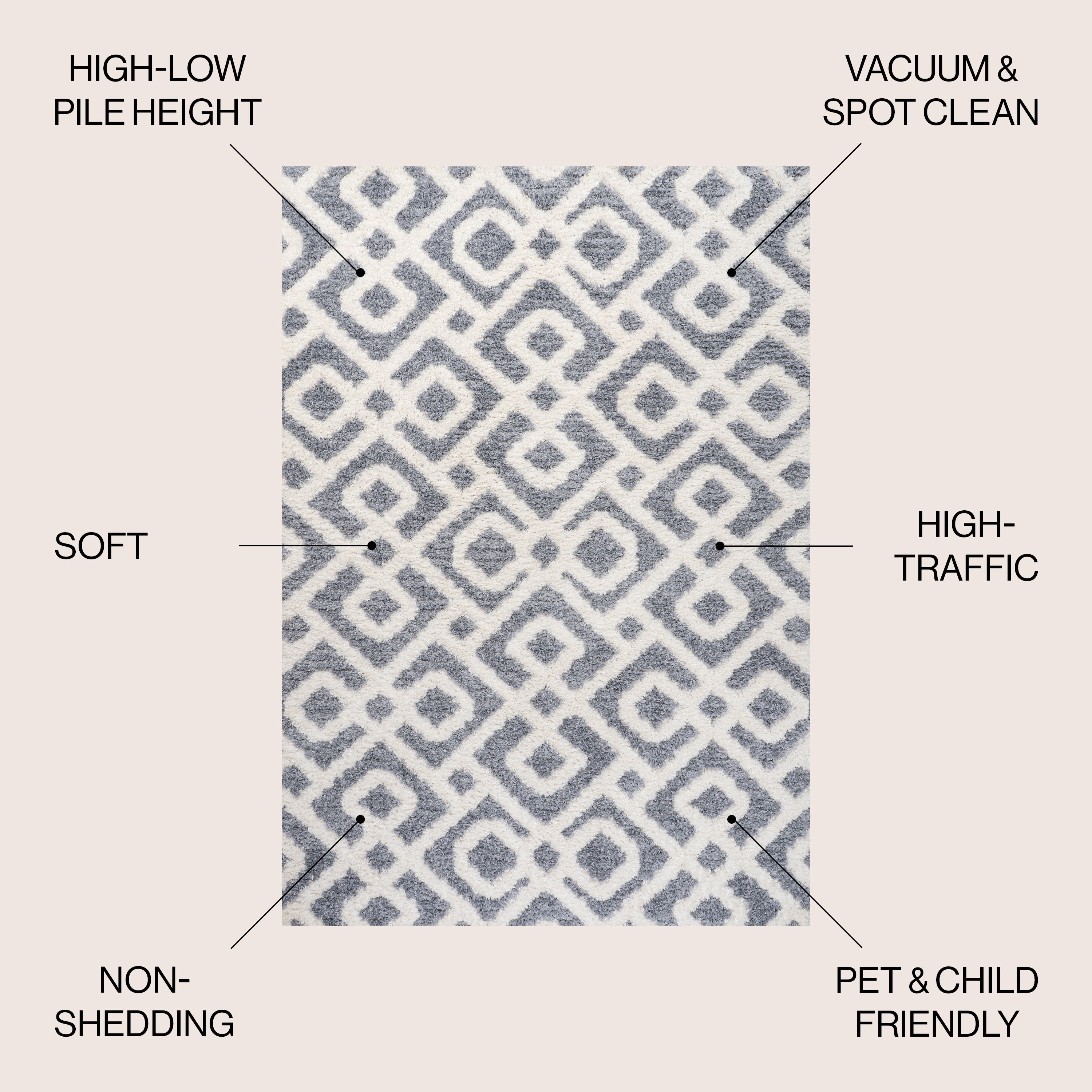 Astrid Retro Trellis High-Low Area Rug