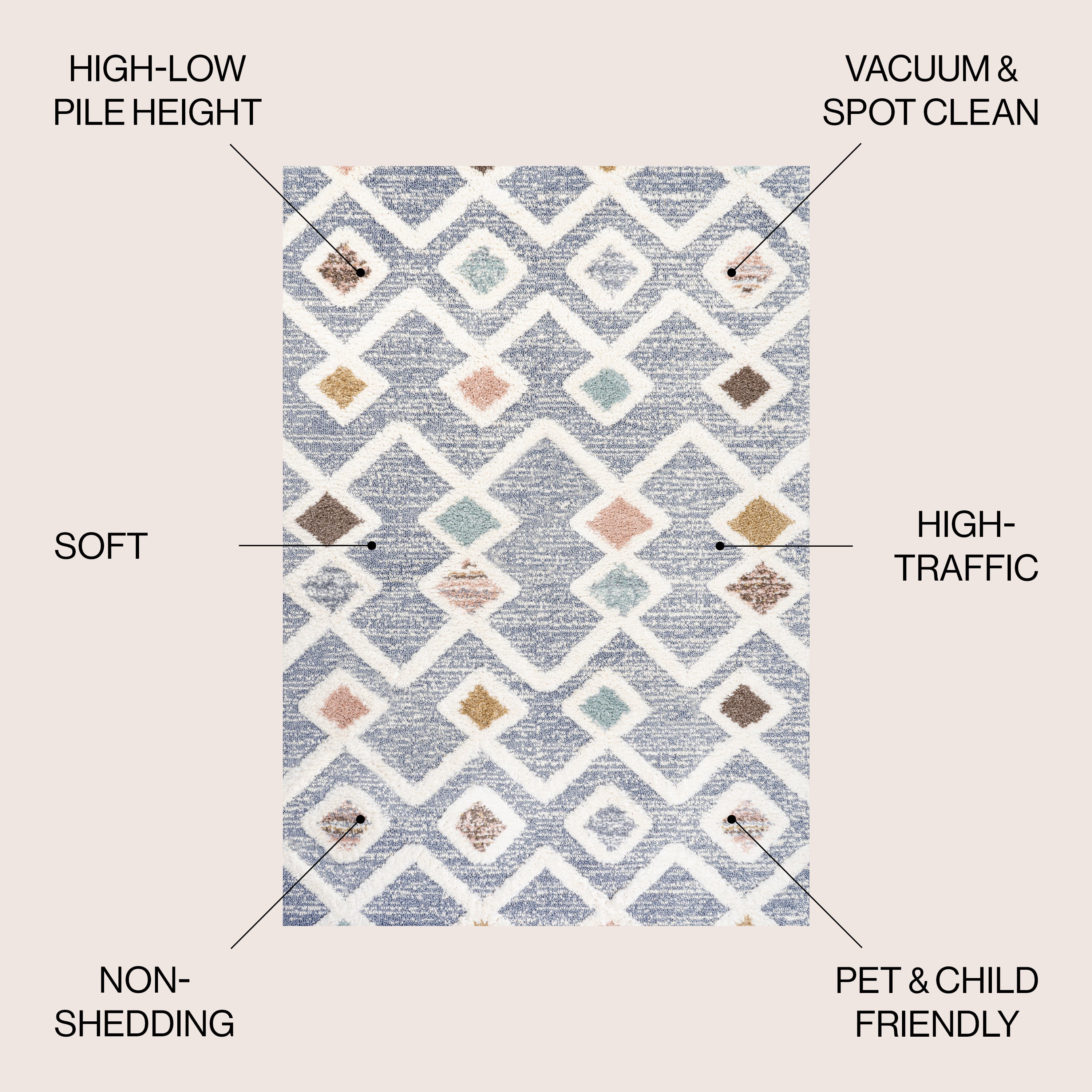 Monique Trellis High-Low Area Rug