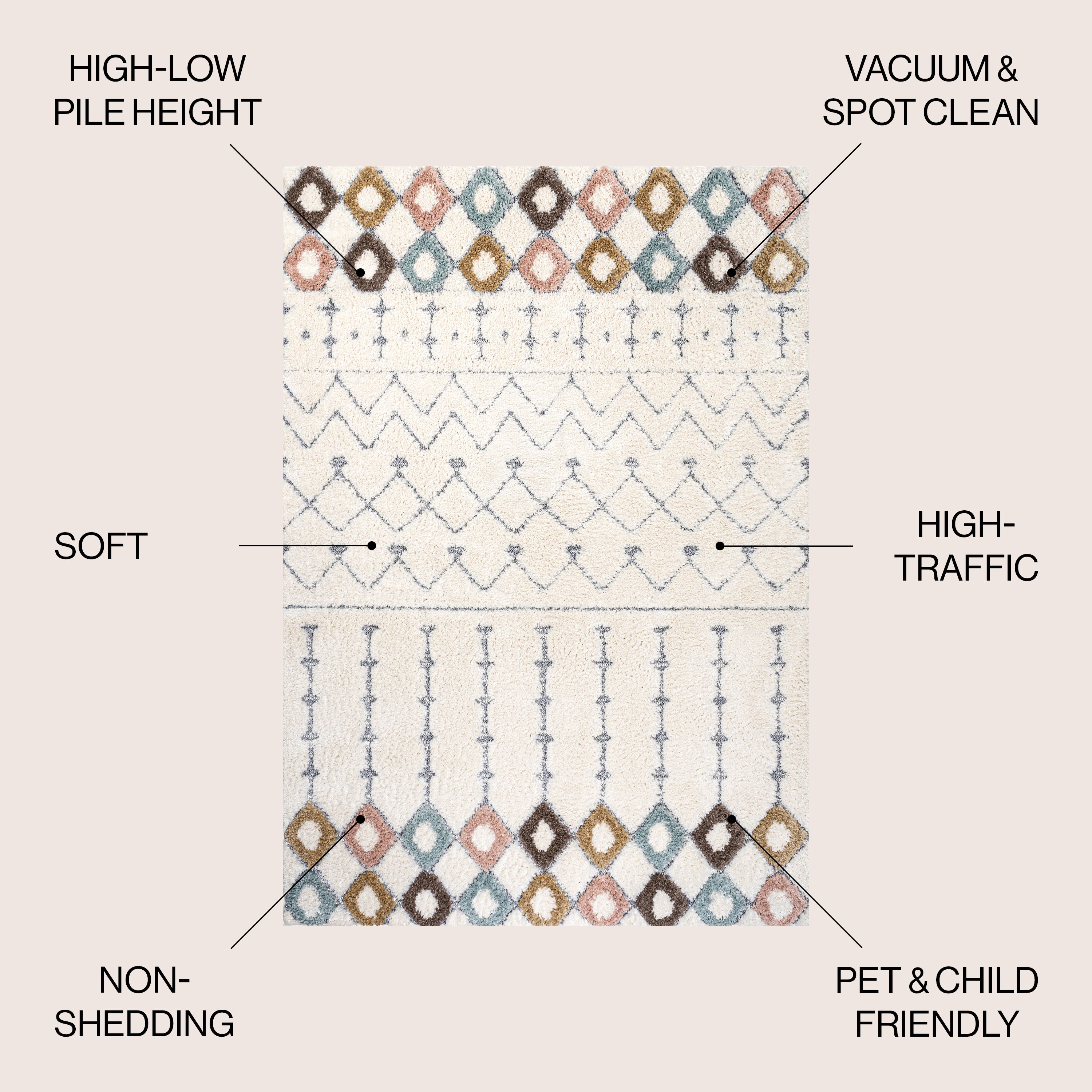 Pia Moroccan Trellis Plush Carved Area Rug