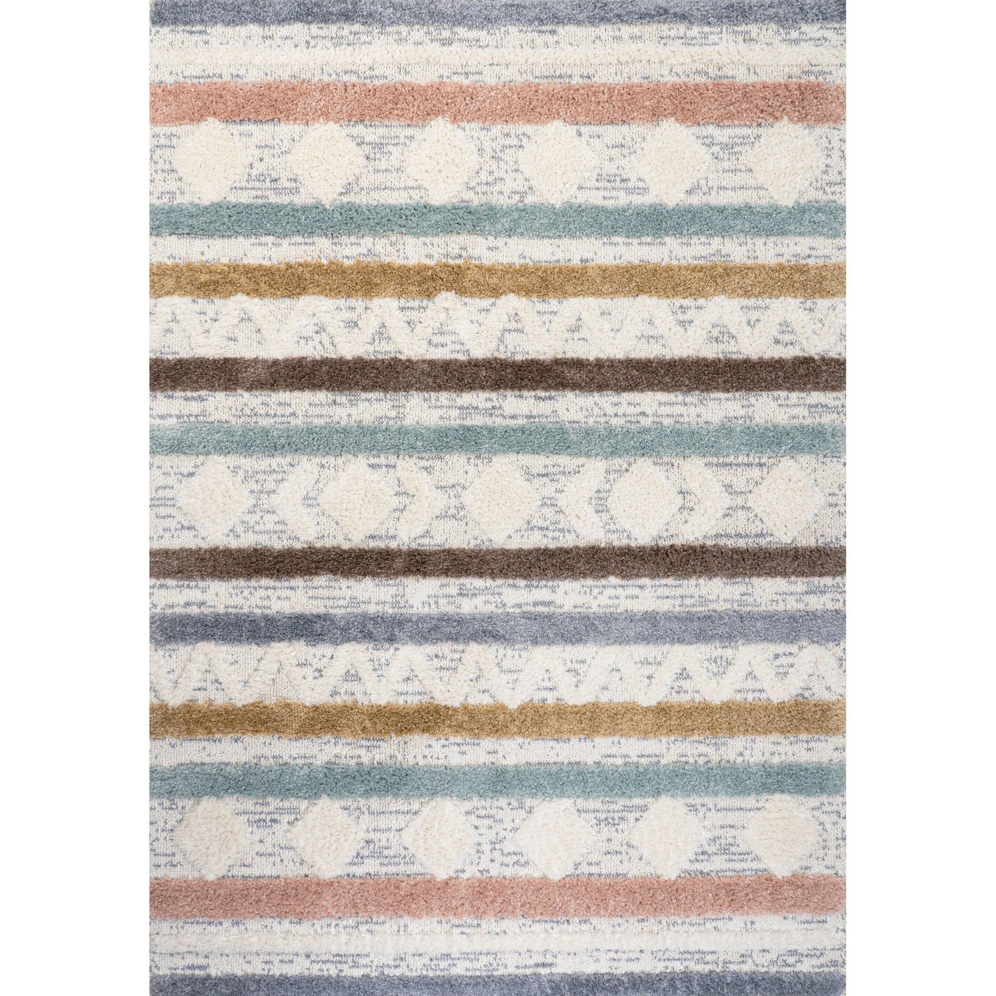 Faiza Moroccan Striped Geometric High-Low Area Rug
