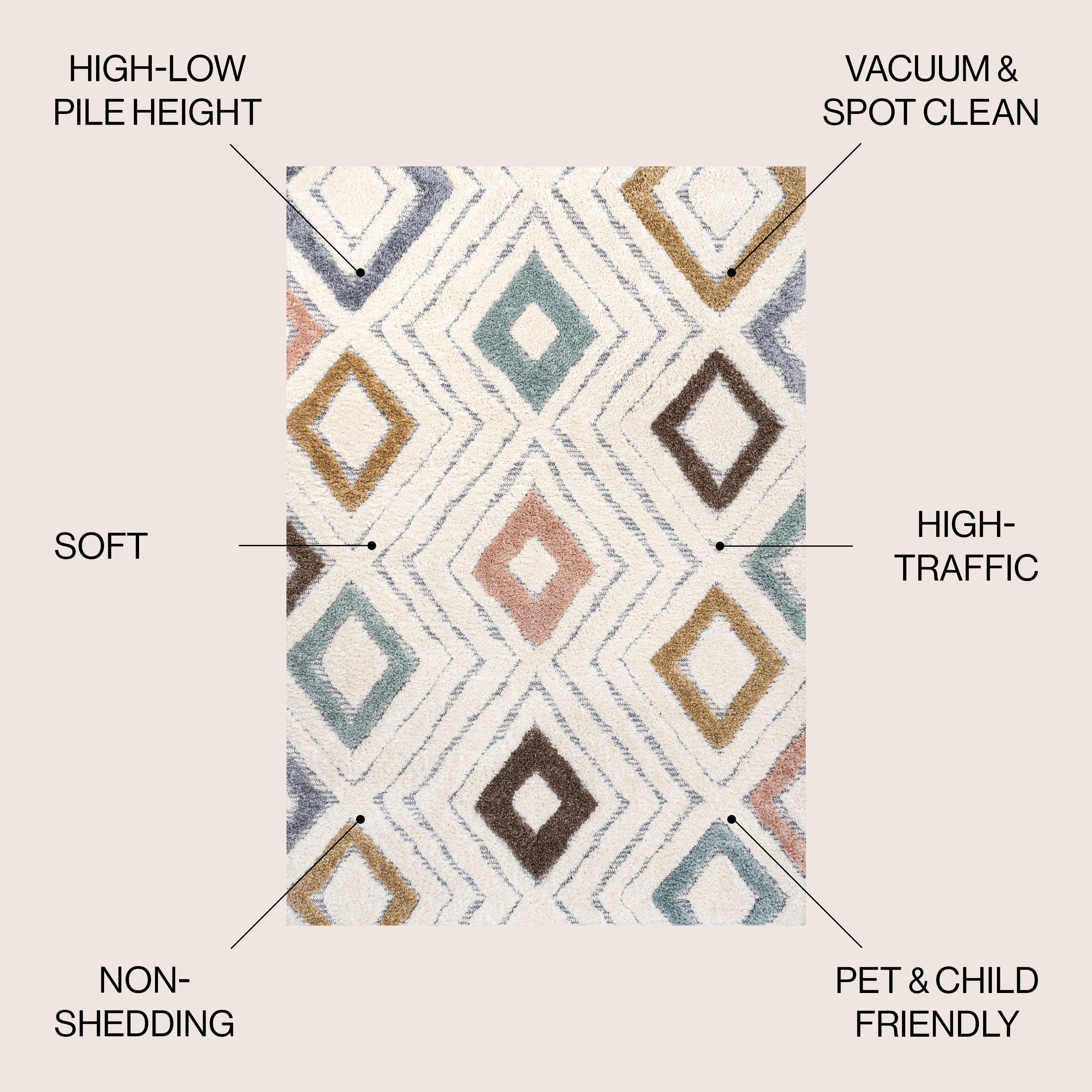 Amira Diamond Tribal High-Low Area Rug