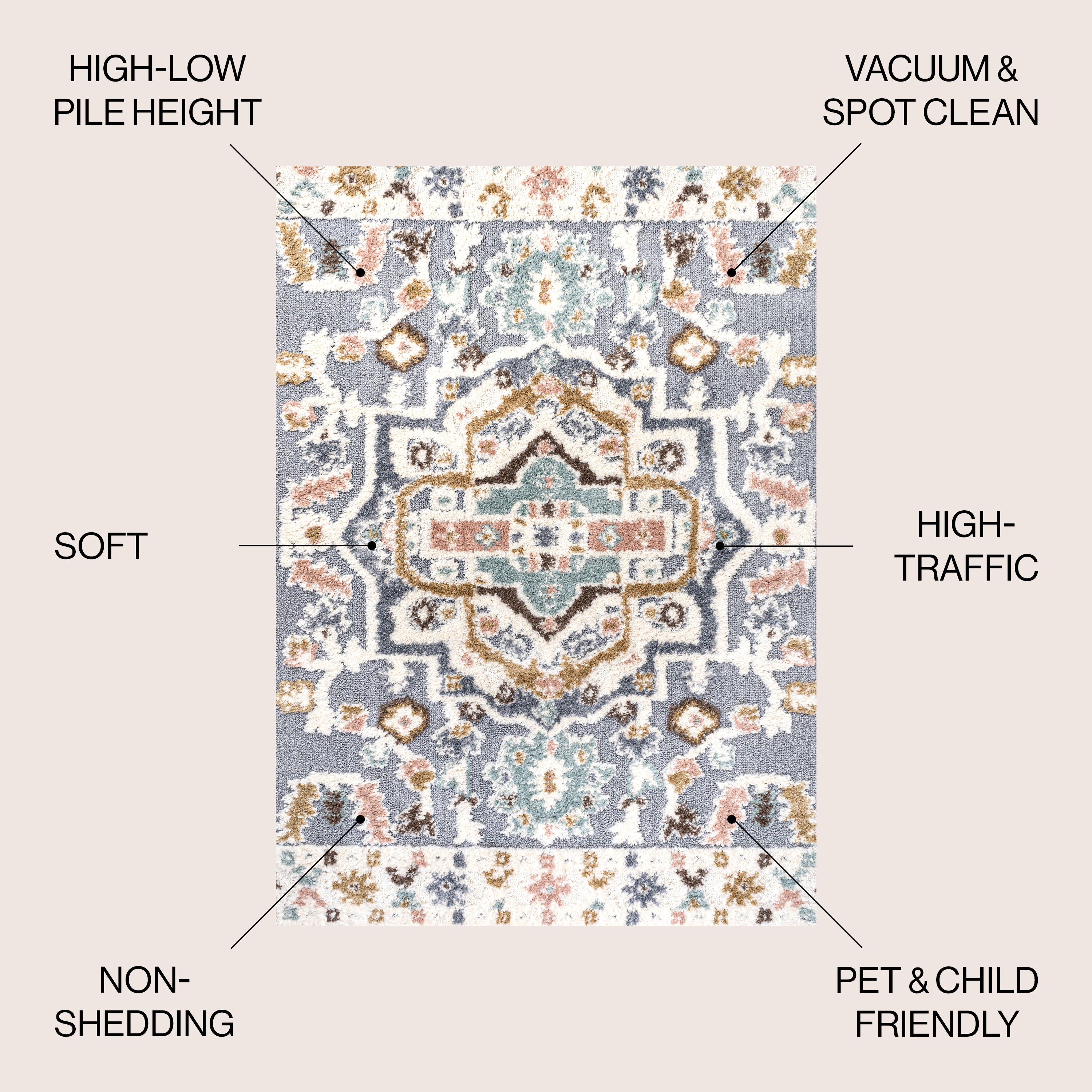 Aziza Persian Medallion High-Low Rug